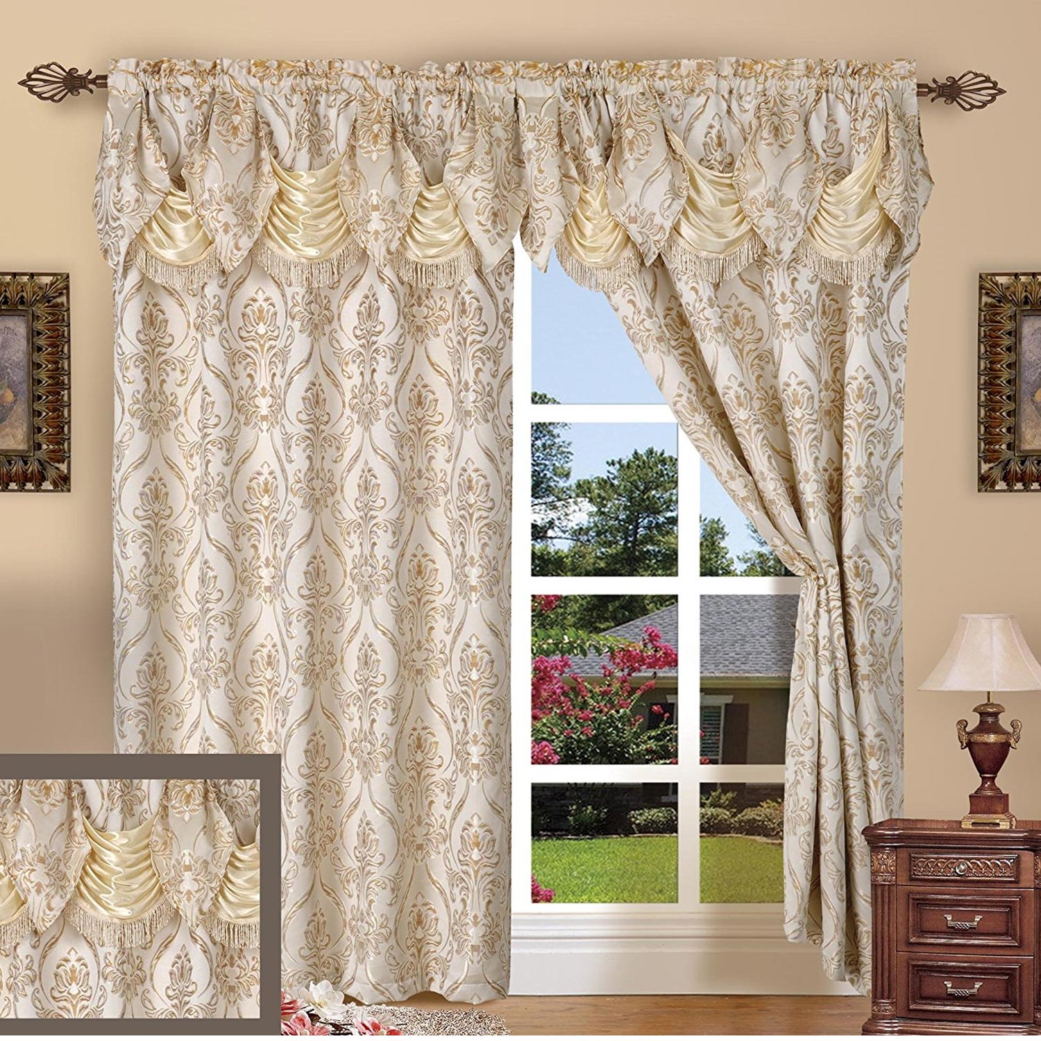 Set of 2 Elegant Comfort Penelopie Jacquard Look Curtain Panel Set