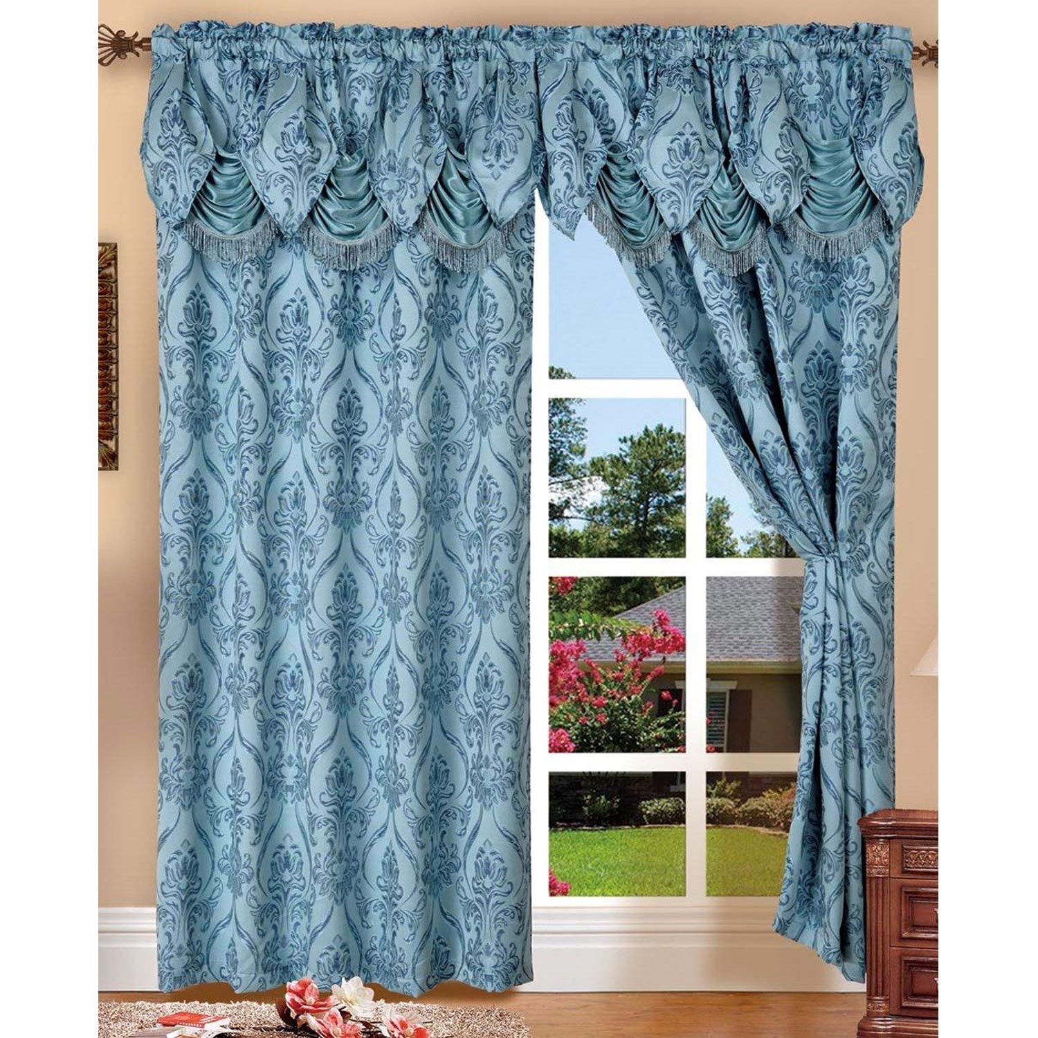 Set of 2 Elegant Comfort Penelopie Jacquard Look Curtain Panel Set