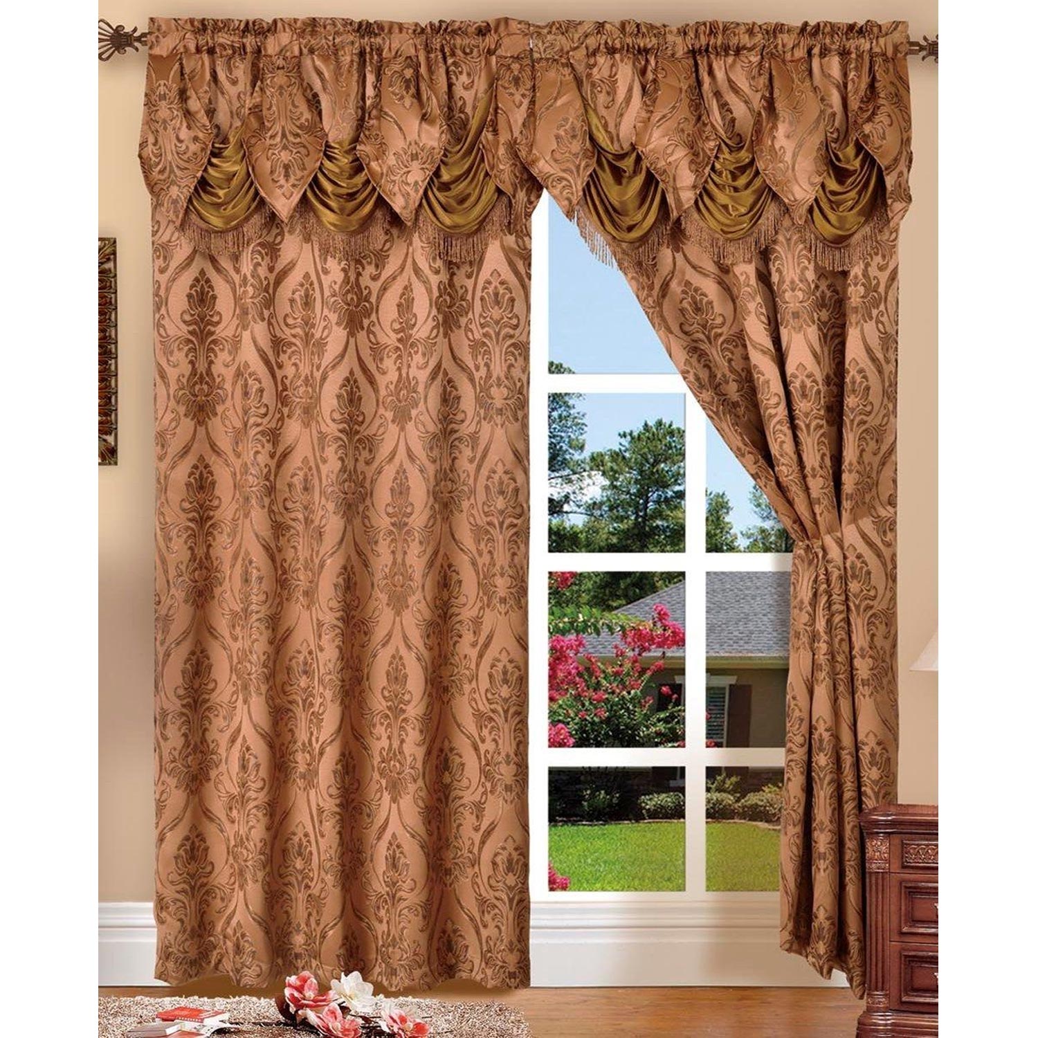 Set of 2 Elegant Comfort Penelopie Jacquard Look Curtain Panel Set