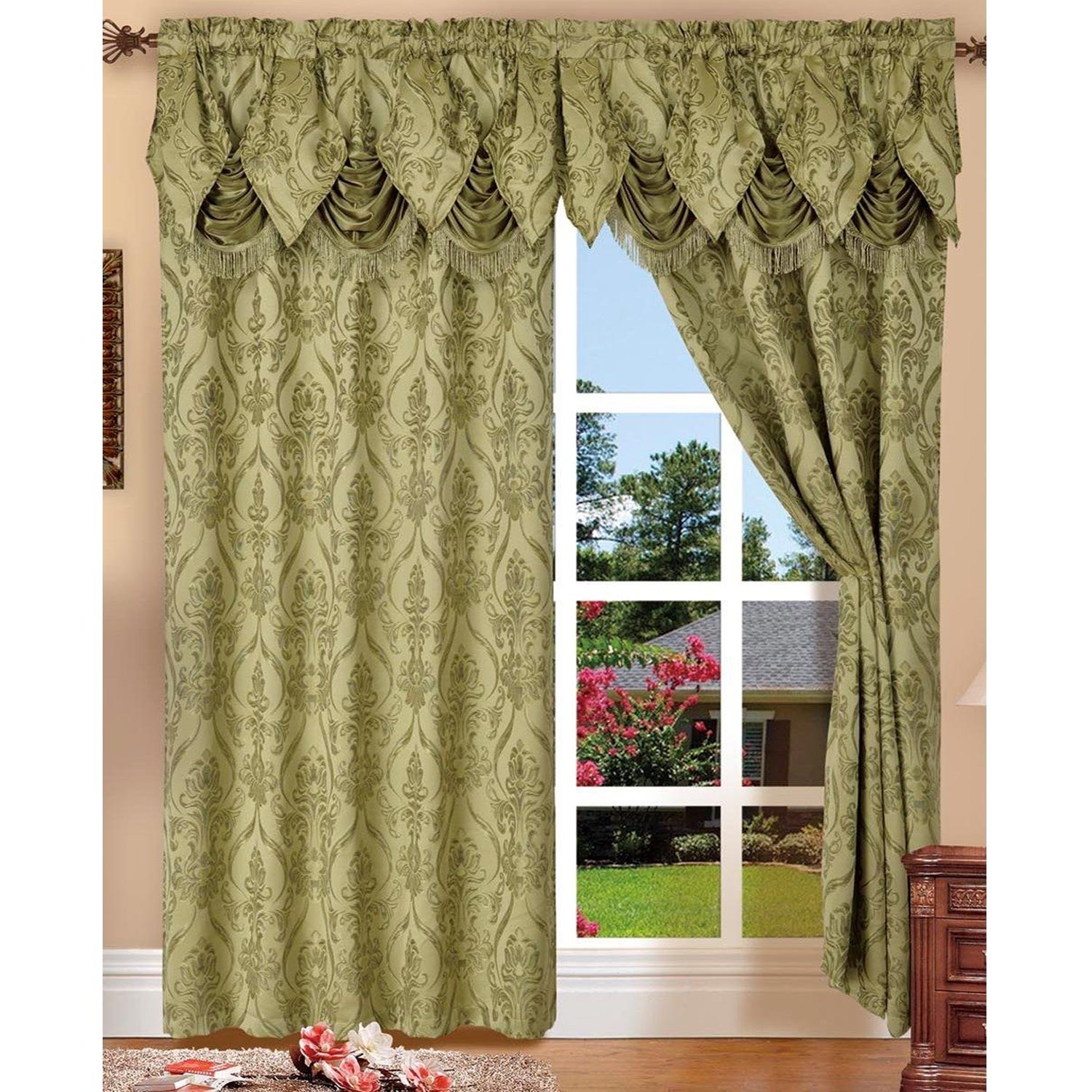 Set of 2 Elegant Comfort Penelopie Jacquard Look Curtain Panel Set