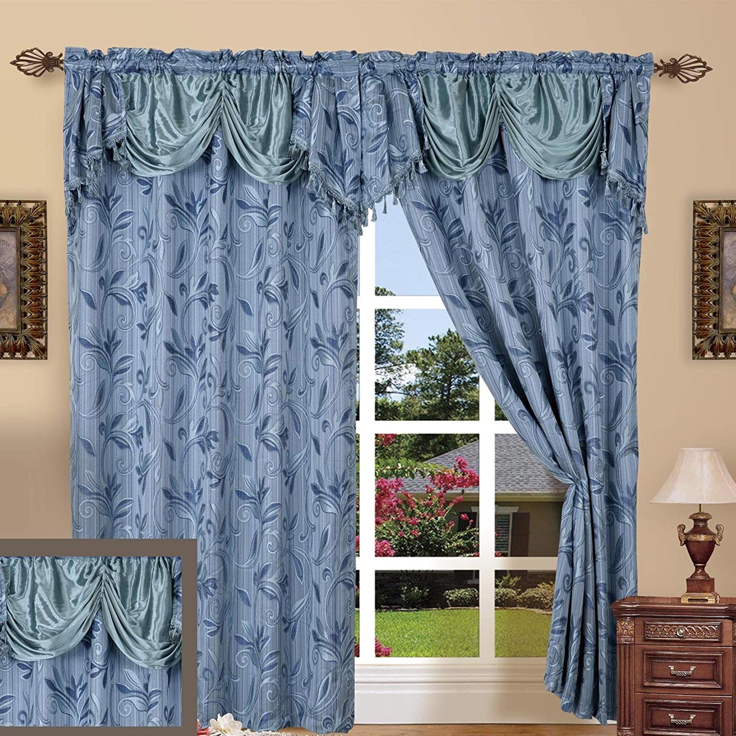 Elegance Linen Luxury Jacquard Curtain Panel Set (Set of 2)