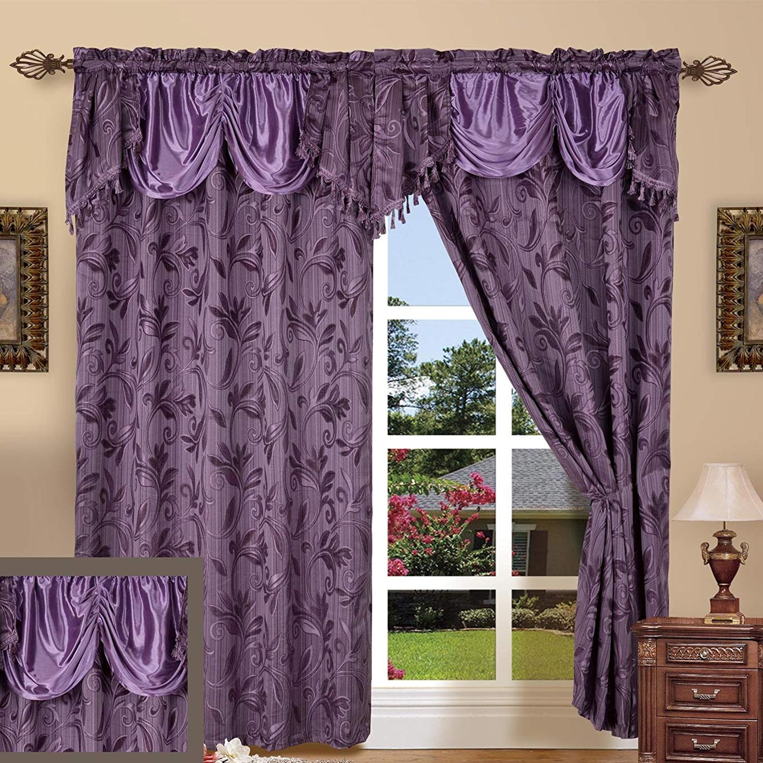 Elegance Linen Luxury Jacquard Curtain Panel Set (Set of 2)