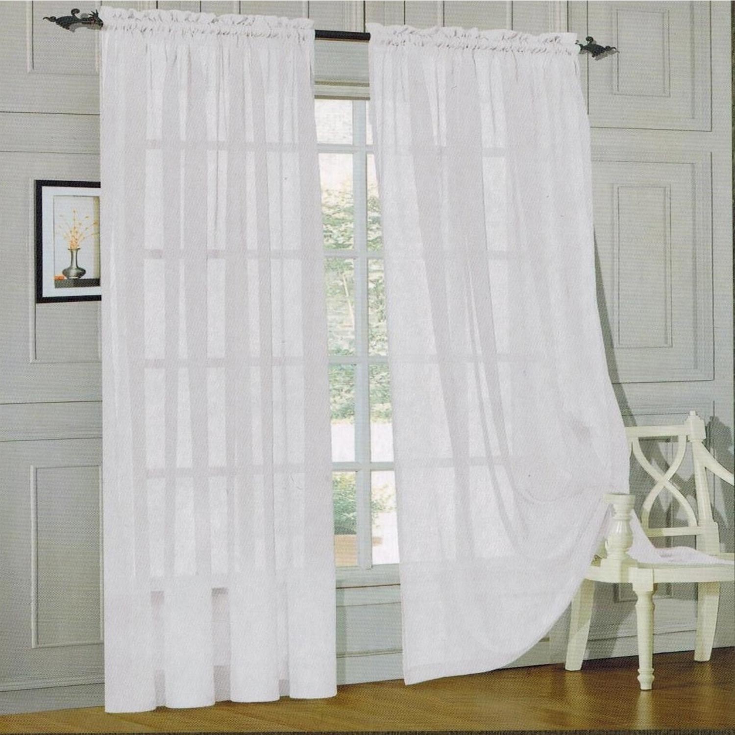 2-Piece Sheer Window Panel with 2" Rod Pocket Window Curtains 40" w X 84"