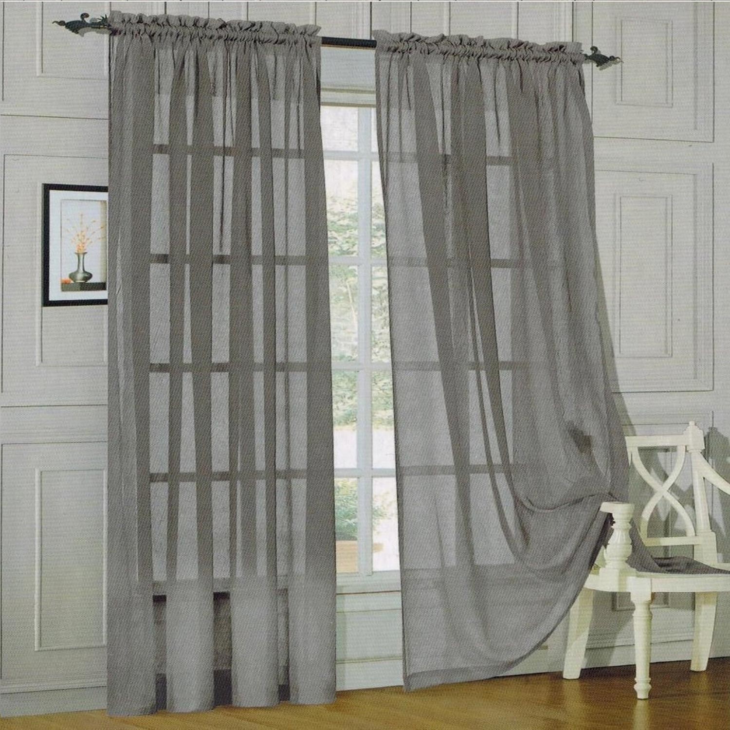 2-Piece Sheer Window Panel with 2" Rod Pocket Window Curtains 40" w X 84"