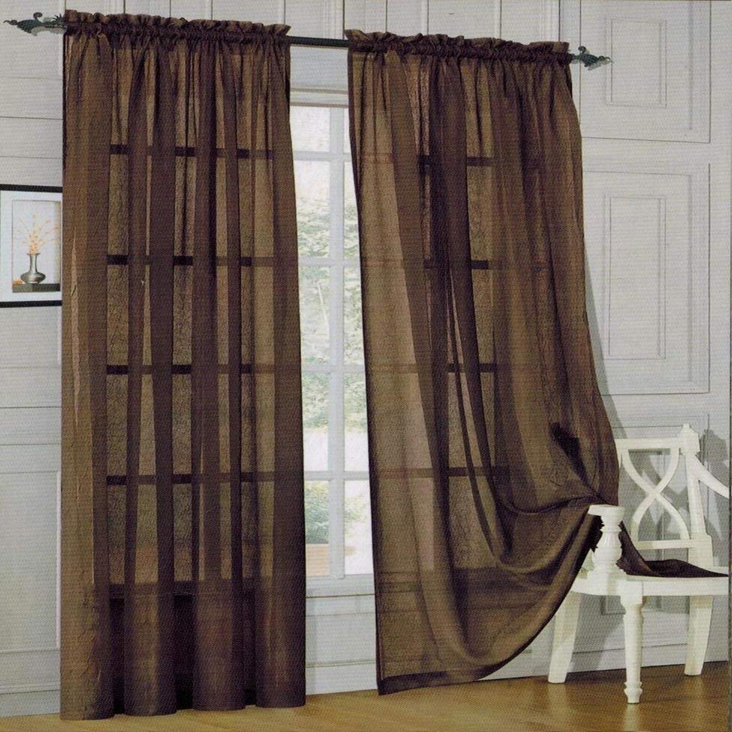 2-Piece Sheer Window Panel with 2" Rod Pocket Window Curtains 40" w X 84"