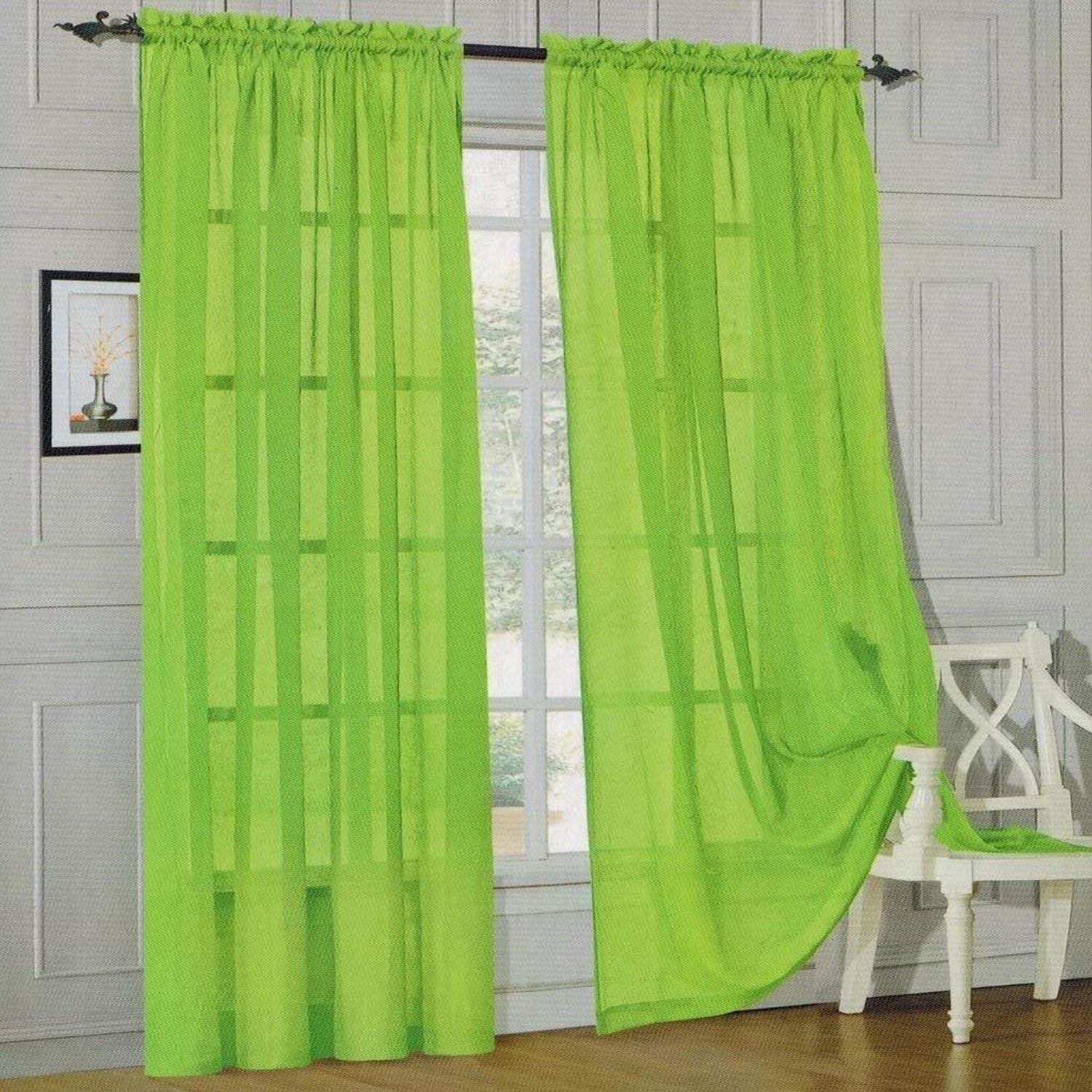 2-Piece Sheer Window Panel with 2" Rod Pocket Window Curtains 40" w X 84"