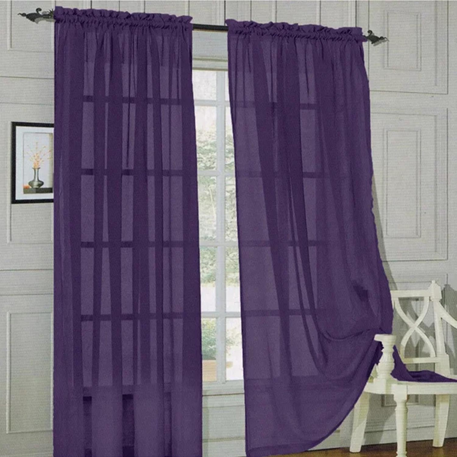 2-Piece Sheer Window Panel with 2" Rod Pocket Window Curtains 40" w X 84"