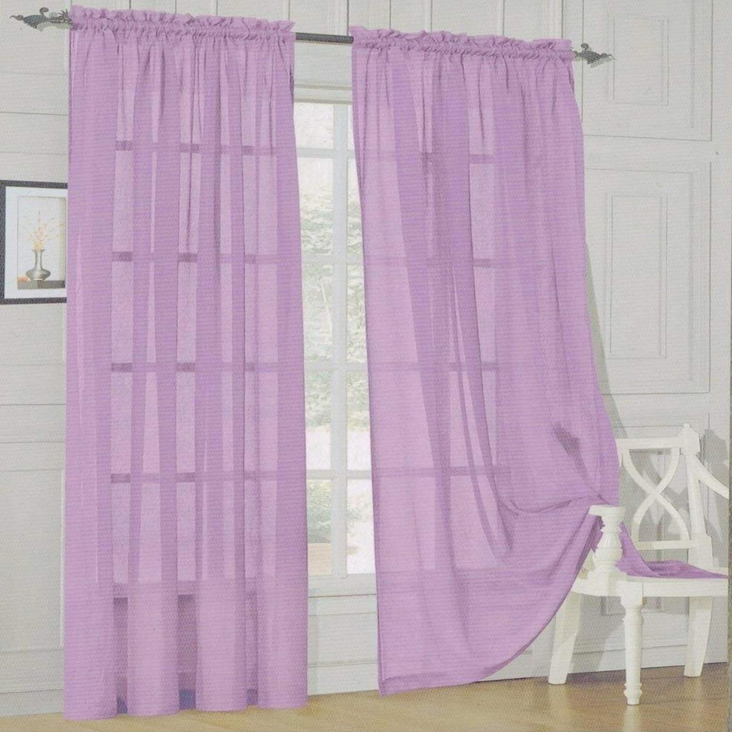 2-Piece Sheer Window Panel with 2" Rod Pocket Window Curtains 40" w X 84"