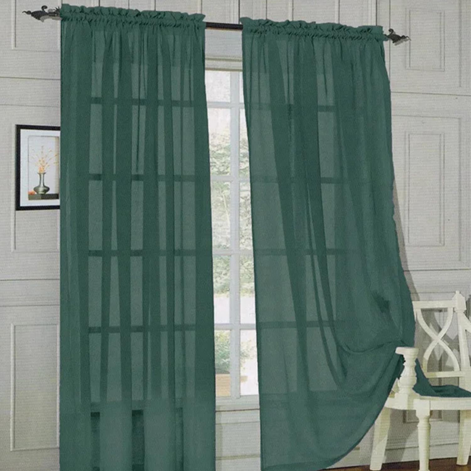 2-Piece Sheer Window Panel with 2" Rod Pocket Window Curtains 40" w X 84"