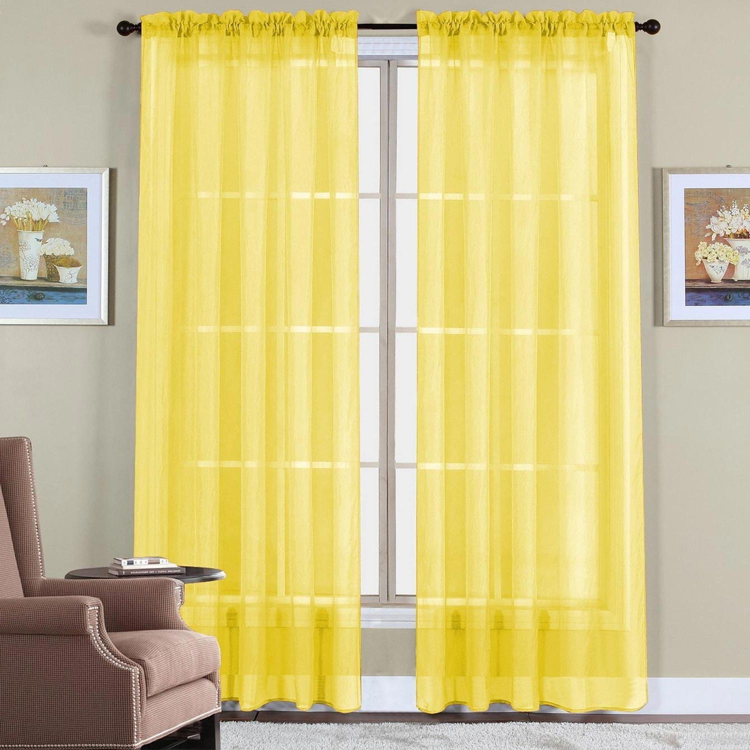 2-Piece Sheer Window Panel with 2" Rod Pocket Window Curtains 40" w X 84"