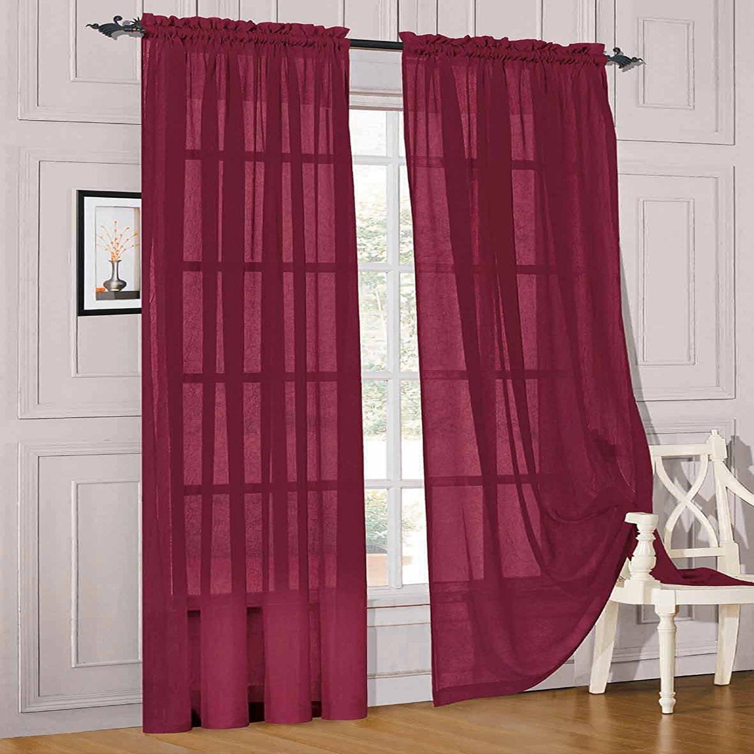 2-Piece Sheer Window Panel with 2" Rod Pocket Window Curtains 40" w X 84"