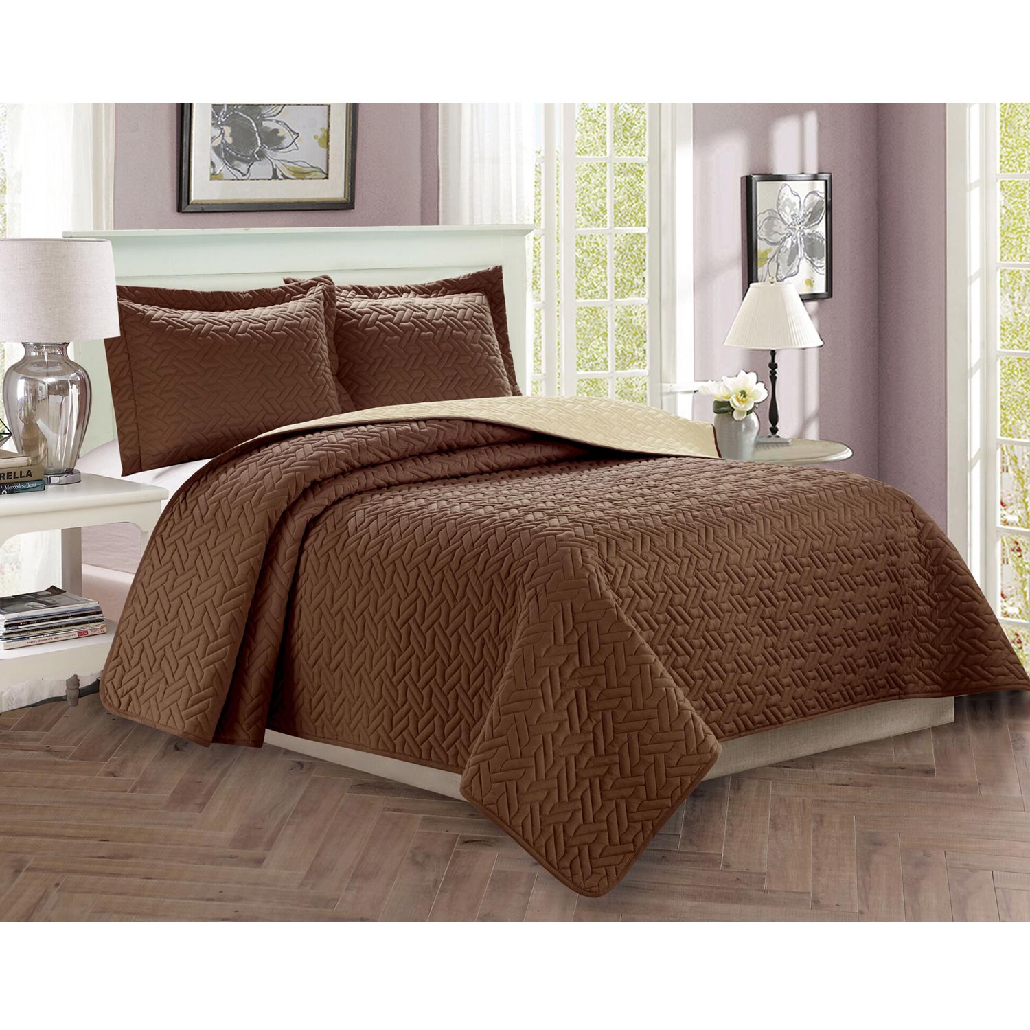 Luxury 3-Piece Bedspread Coverlet Majestic Design Quilted Set