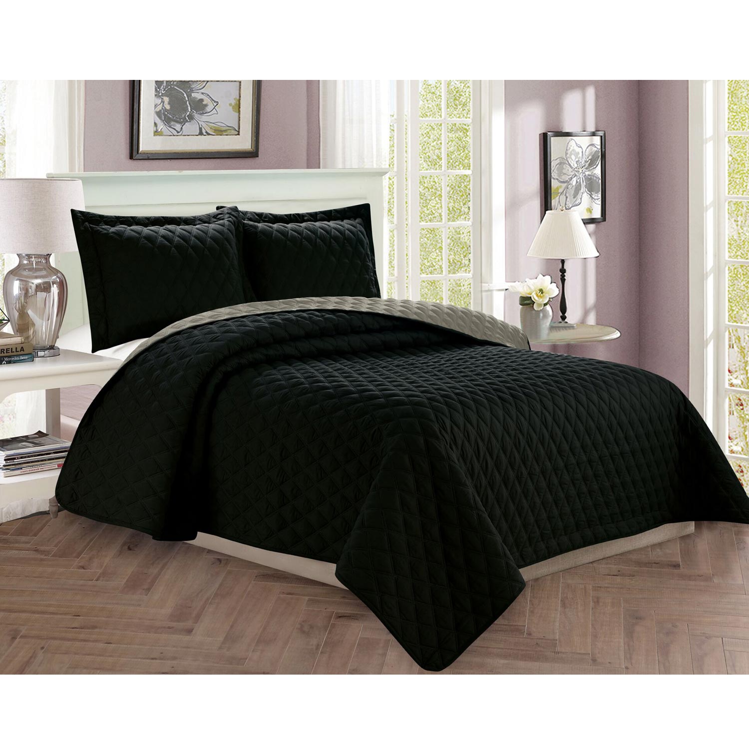 3-Piece Bedspread Coverlet Diamond Design Quilted Set