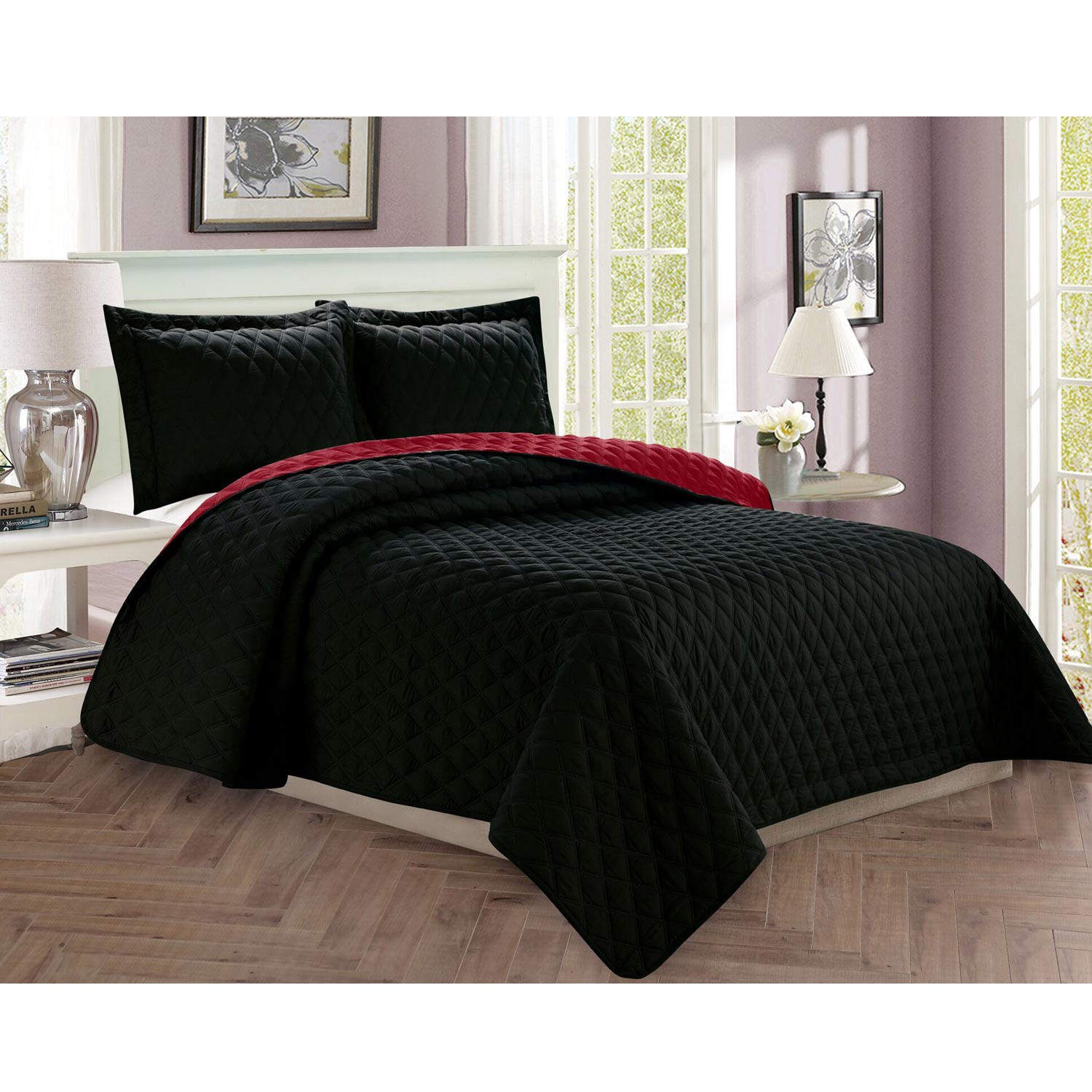 3-Piece Bedspread Coverlet Diamond Design Quilted Set