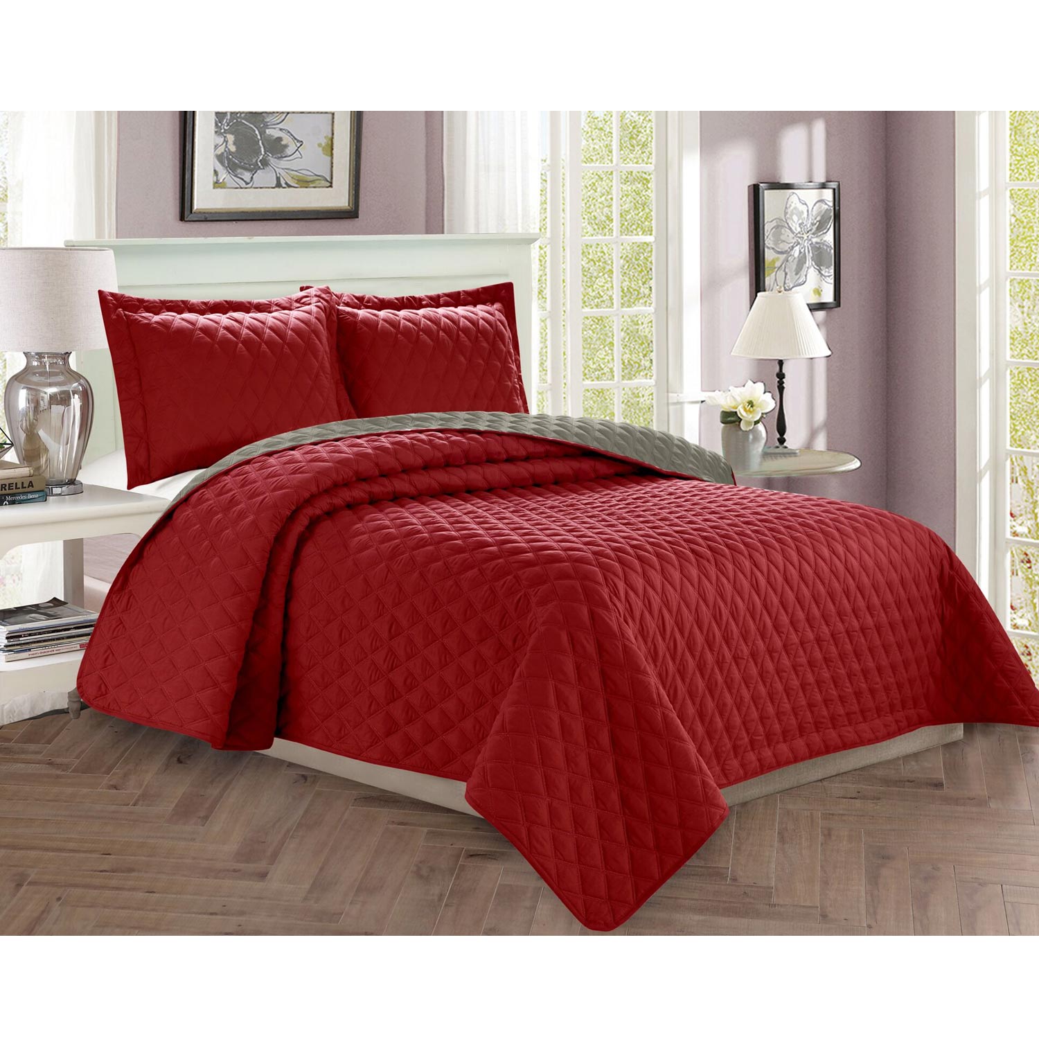 3-Piece Bedspread Coverlet Diamond Design Quilted Set