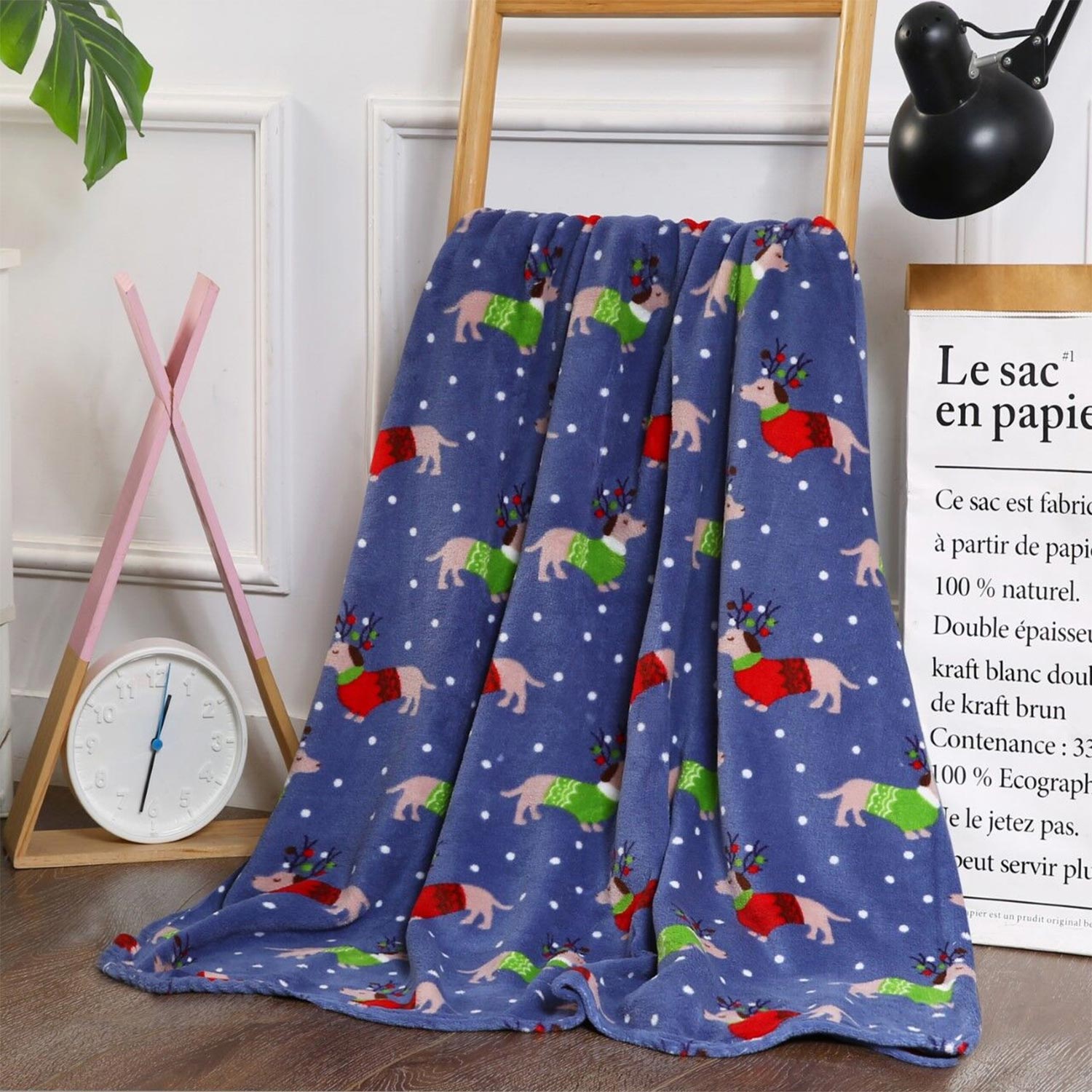 Solid Velour Christmas Holiday Printed Fleece Blanket