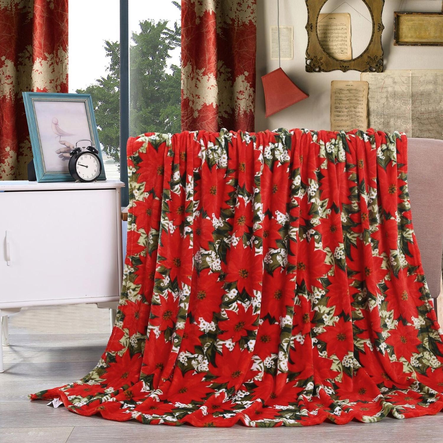 Solid Velour Christmas Holiday Printed Fleece Blanket