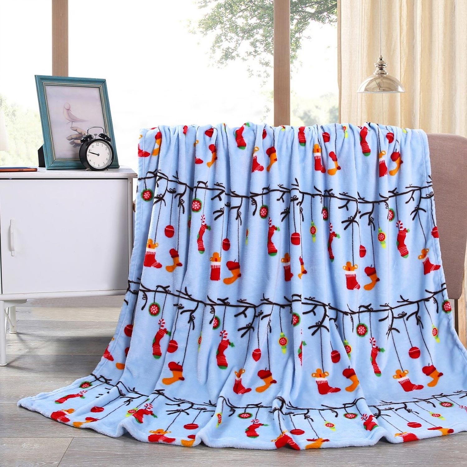 Solid Velour Christmas Holiday Printed Fleece Blanket