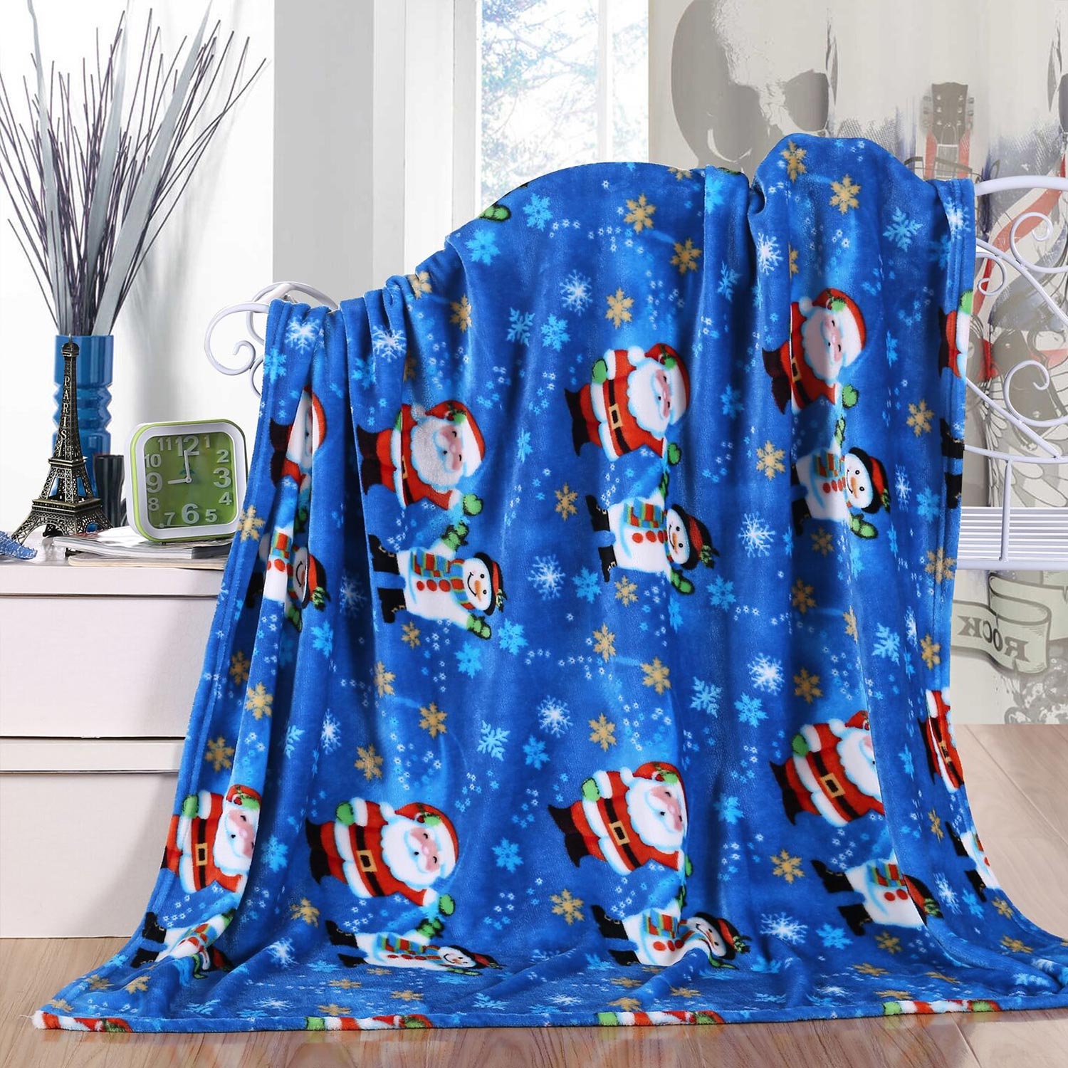 Solid Velour Christmas Holiday Printed Fleece Blanket