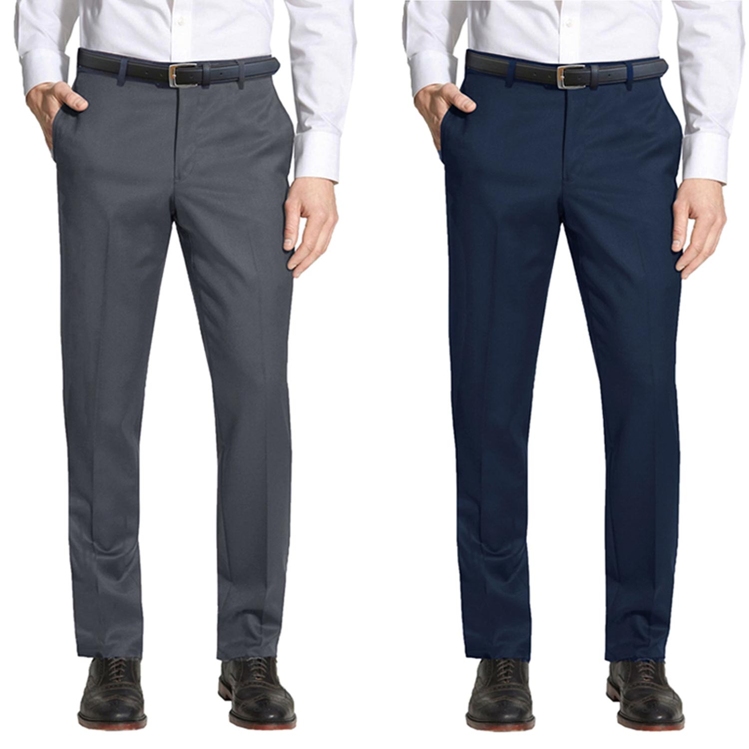 2 Pack Men's Slim-Fit Belted Dress Pants