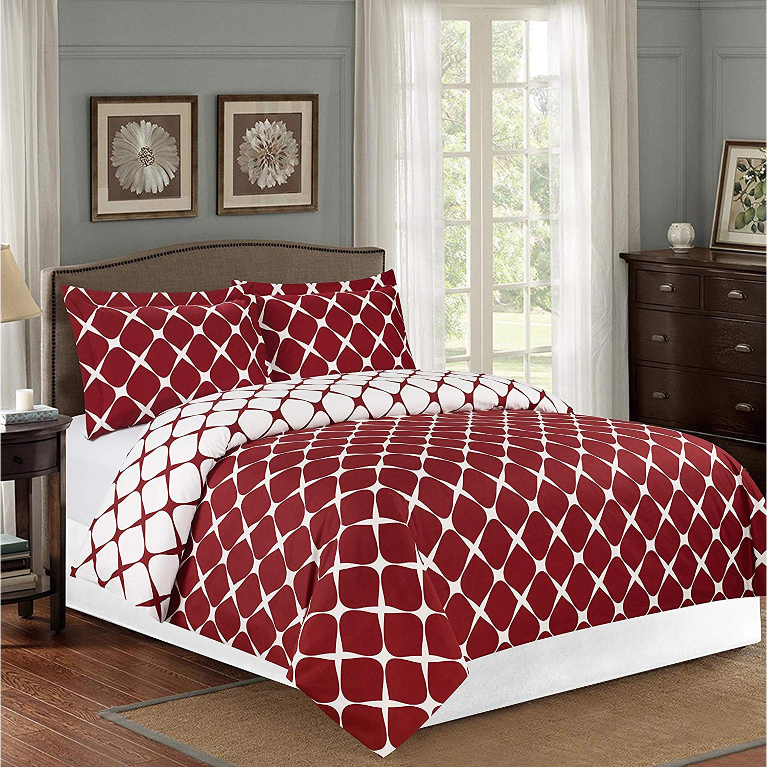 3 Piece Milano Trellis Pattern 2-Tone Printed Reversible Duvet Cover Set