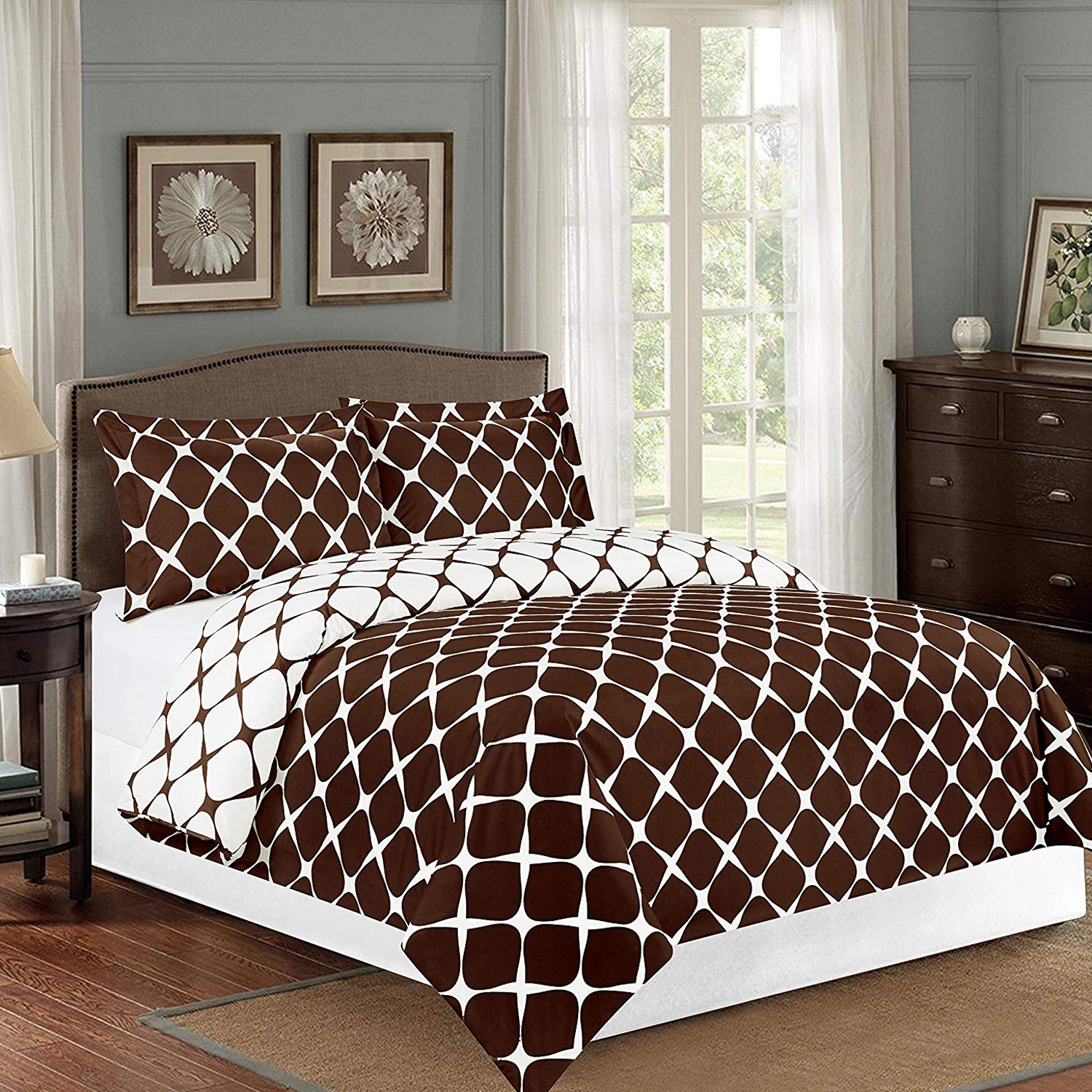 3 Piece Milano Trellis Pattern 2-Tone Printed Reversible Duvet Cover Set