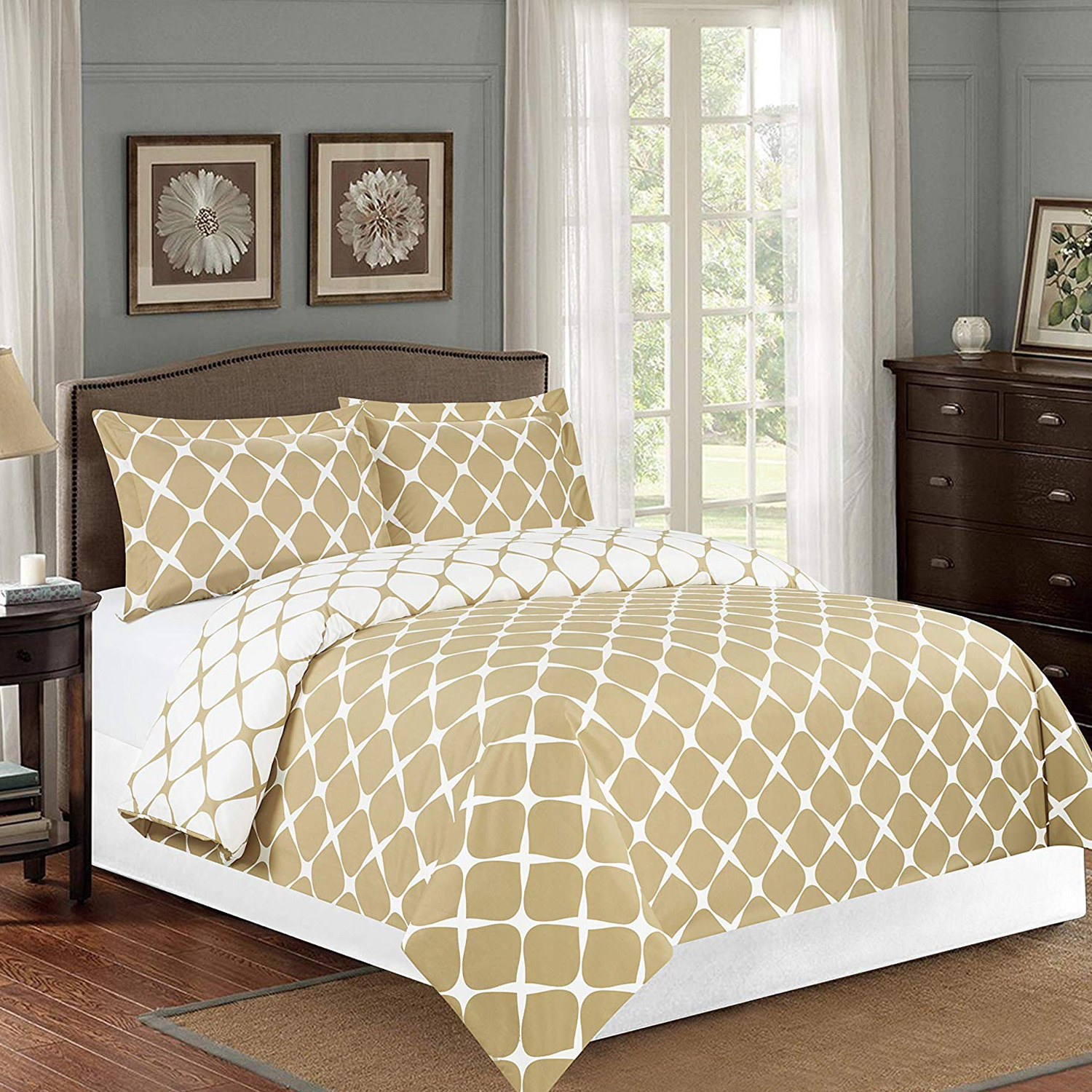 3 Piece Milano Trellis Pattern 2-Tone Printed Reversible Duvet Cover Set