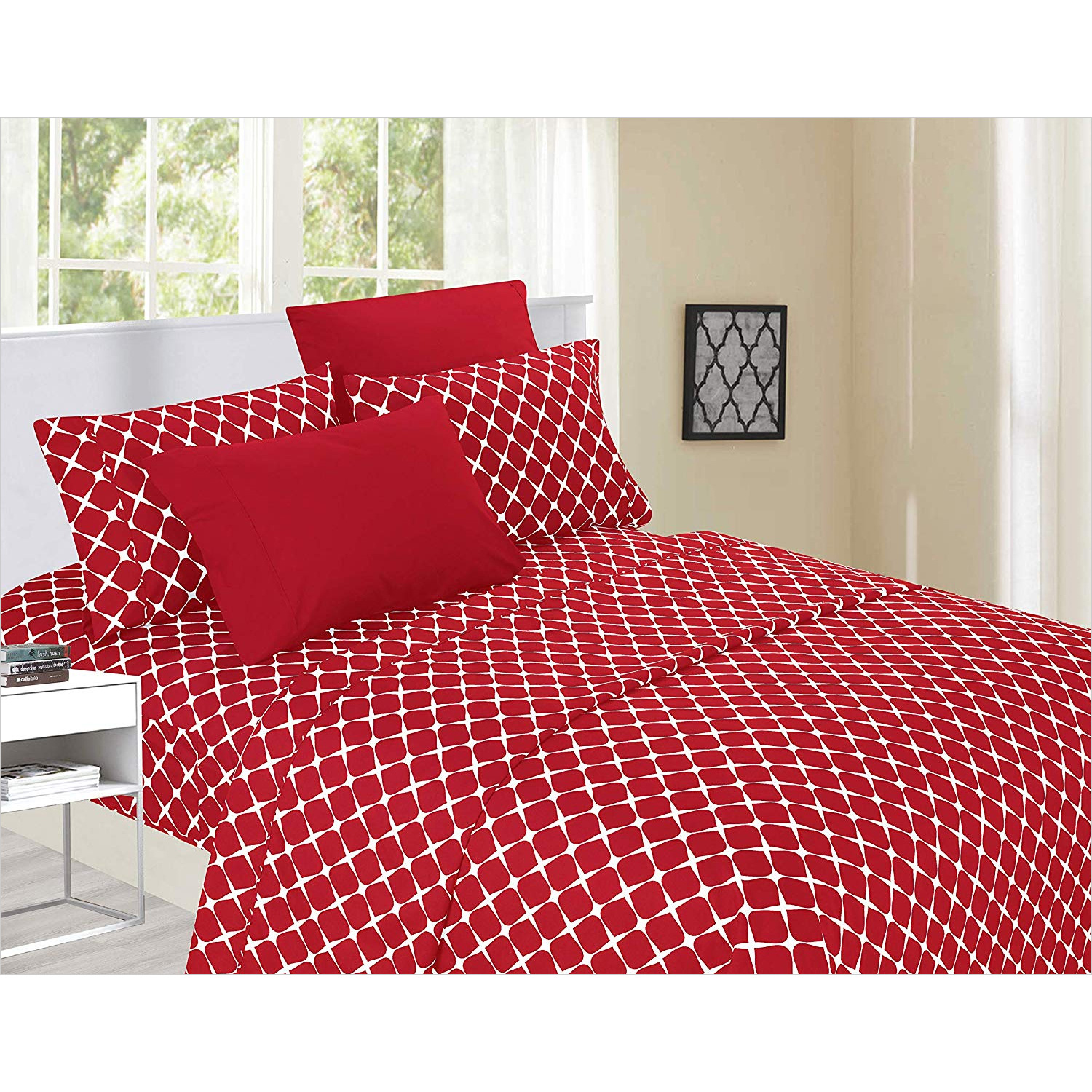 6 Piece Sheet Wrinkle Resistant Milano Trellis Pattern Bedding Set