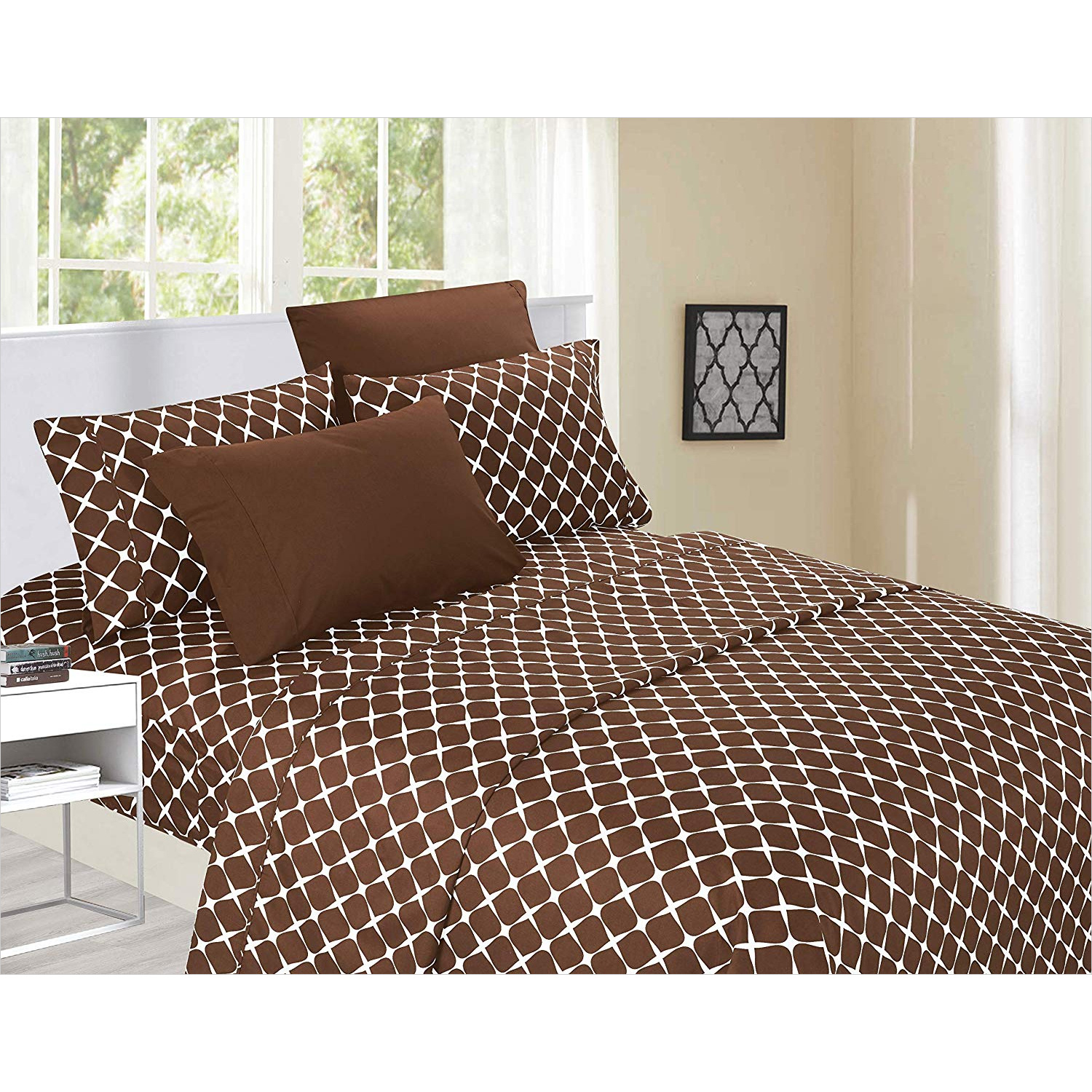 6 Piece Sheet Wrinkle Resistant Milano Trellis Pattern Bedding Set