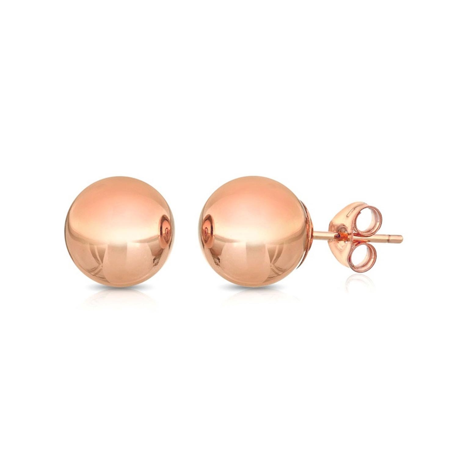 14K Solid Rose Gold Ball Stud Earrings