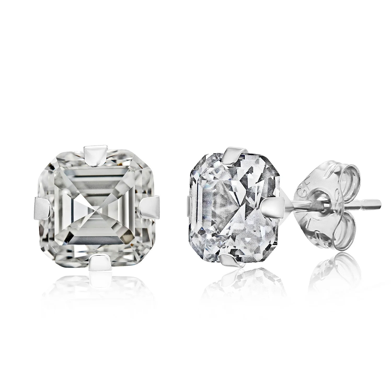 Asscher Cut Cubic Zirconia Stud Earrings in Sterling Silver