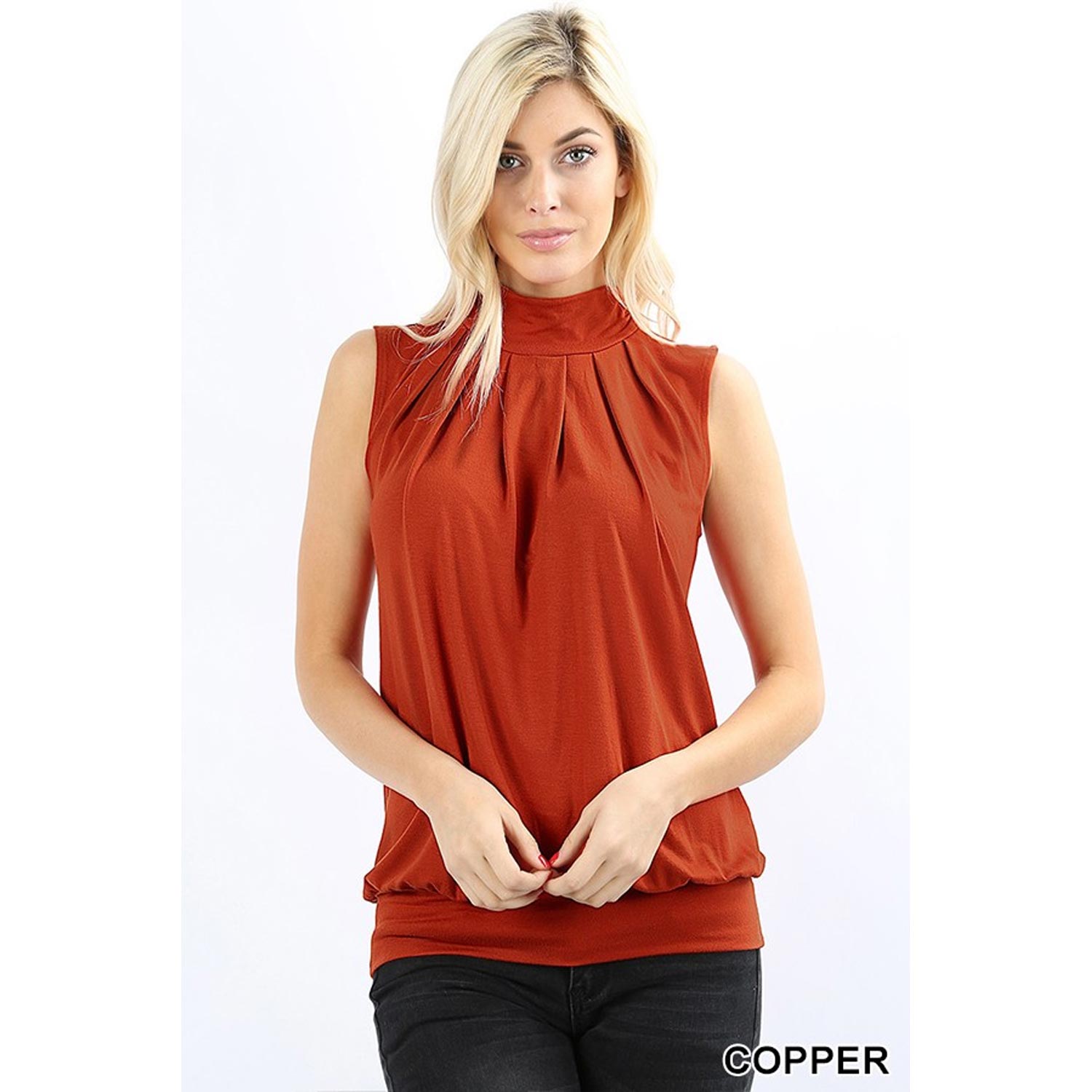 Buy One Get One Free High Neck Pleated Top With Waistband