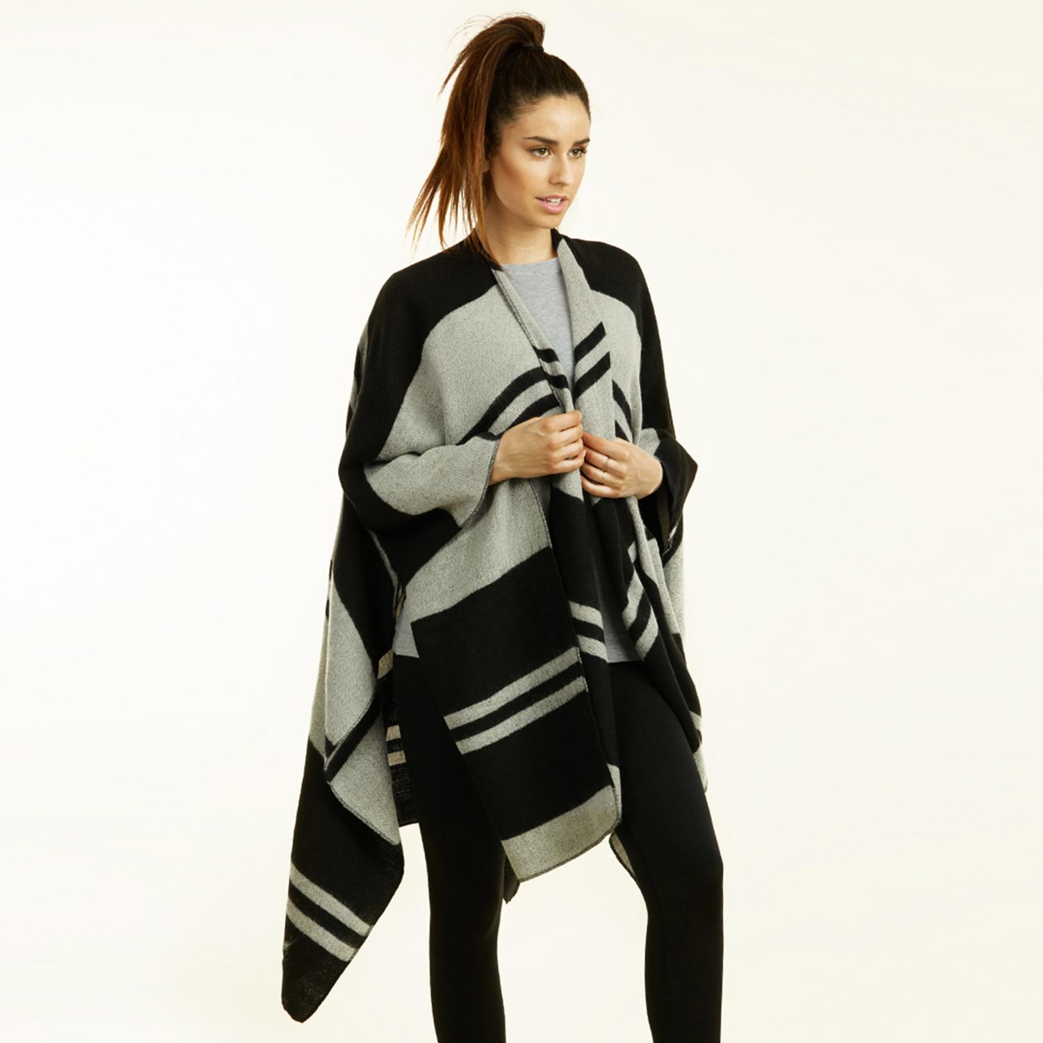 Not Active Ladies Striped Poncho 