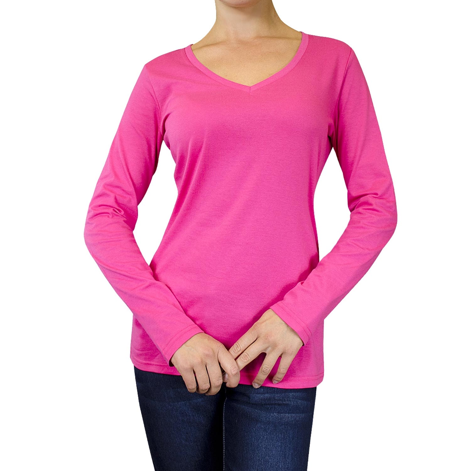 4 Pack Ladies Long Sleeve V-neck T-shirt