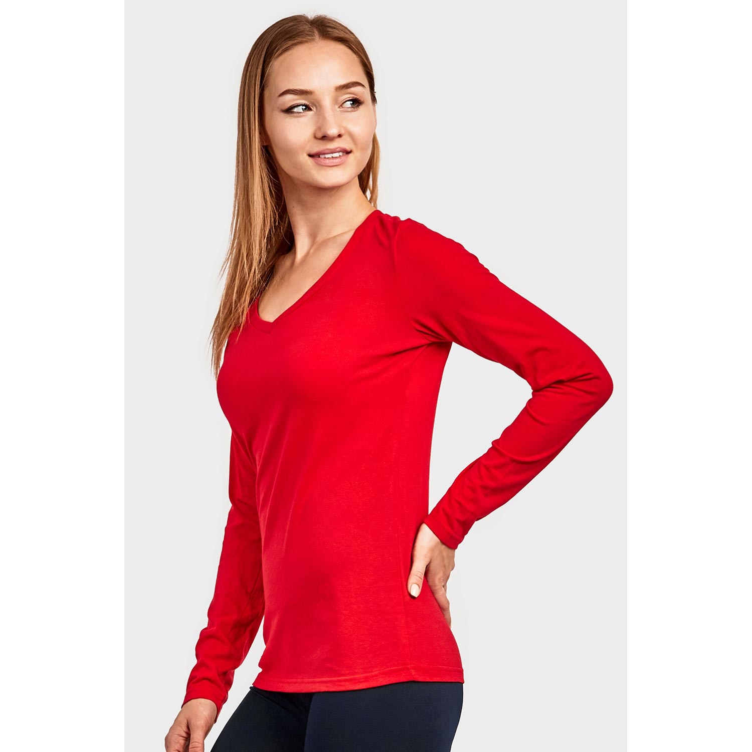 4 Pack Ladies Long Sleeve V-neck T-shirt