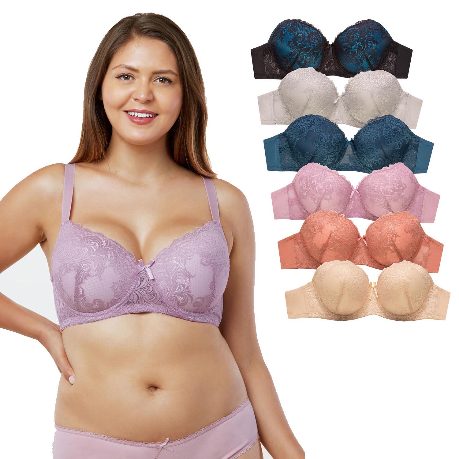 Ladies Full Cup Lace DD Cup Bra - 6 Pack