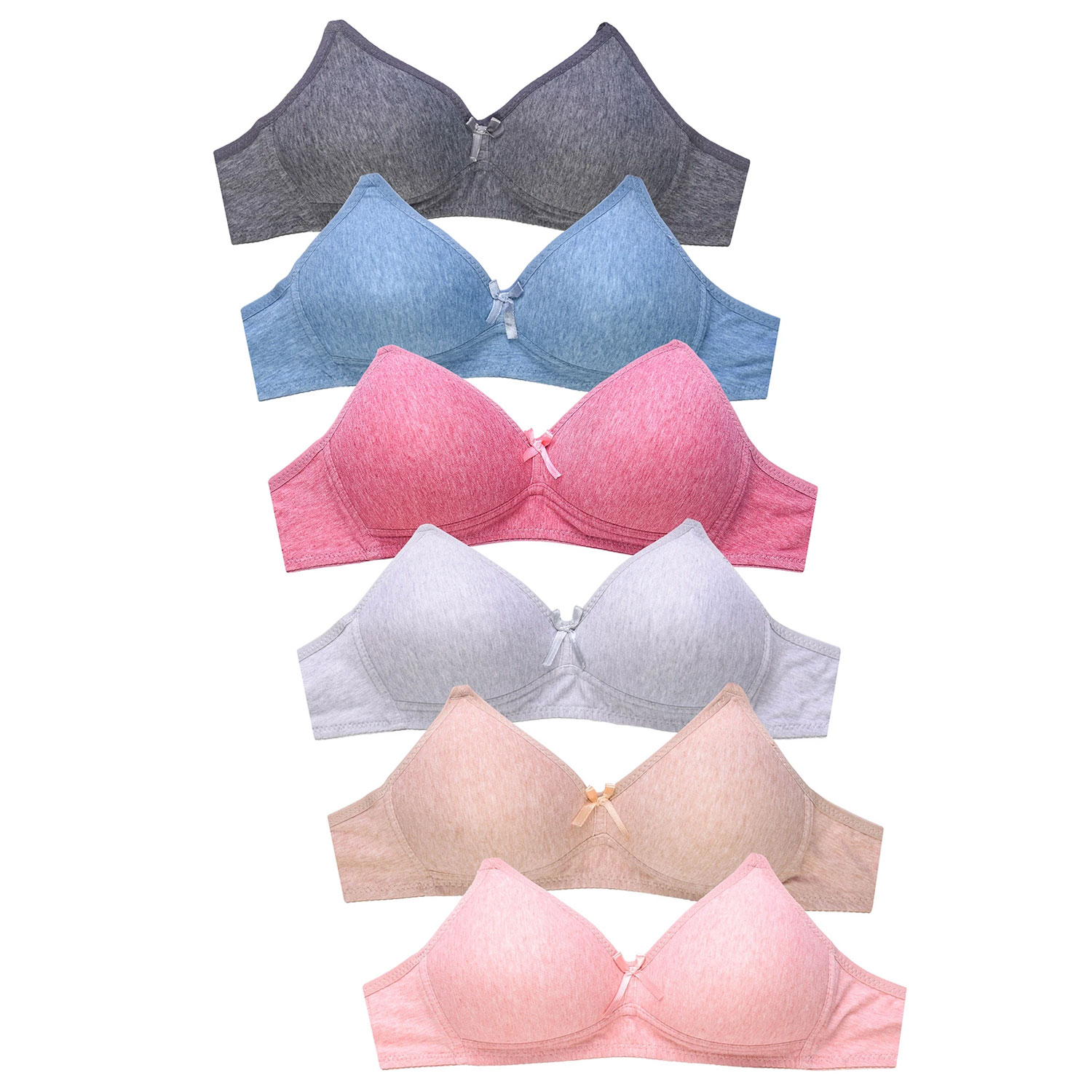 Ladies No Wire Plain Cotton Bra - 6 Pack