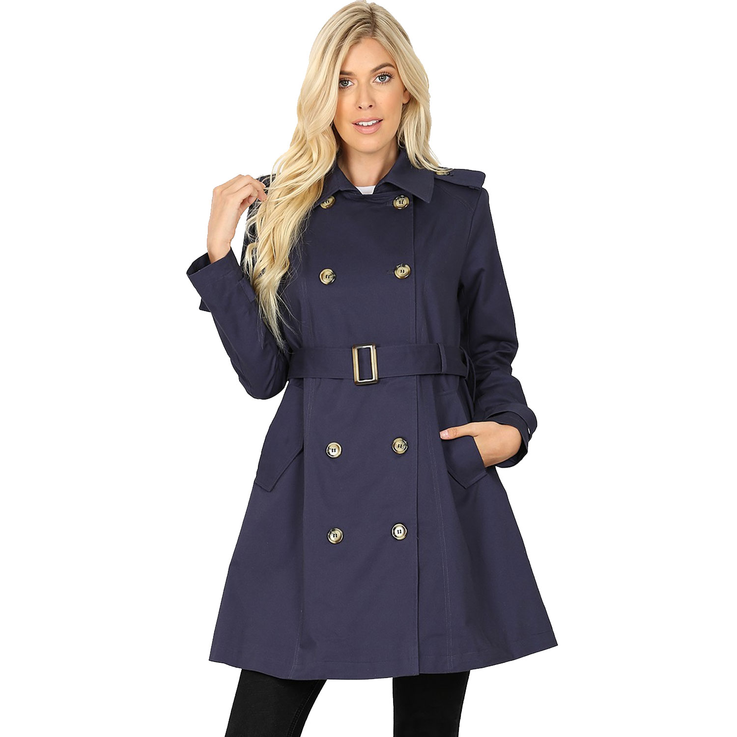 Double Breasted Thigh Length Trench Coat