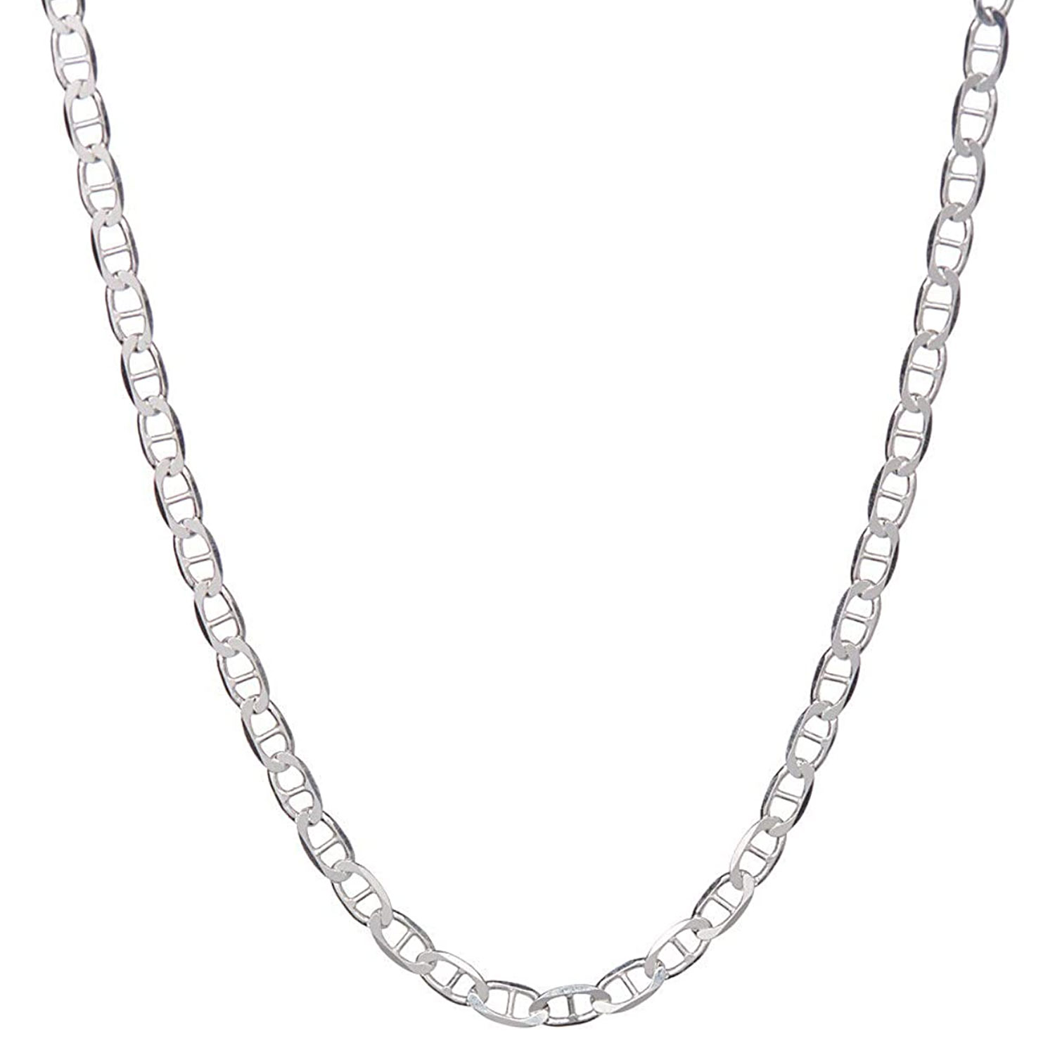 Sterling Silver Flat Mariner/Marina Link Chain Necklace