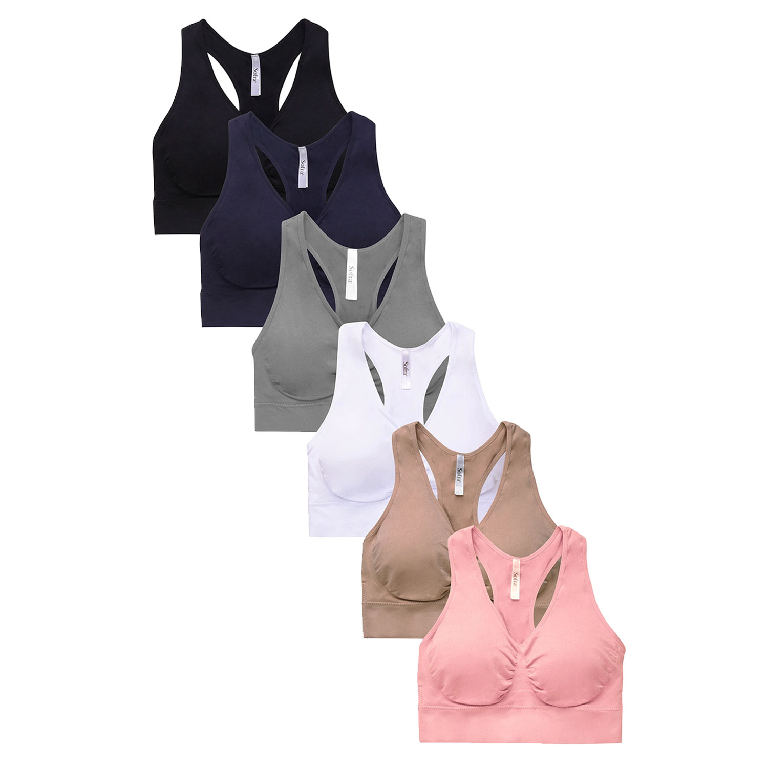  Sofra Women's Sports Bras 6 Pack