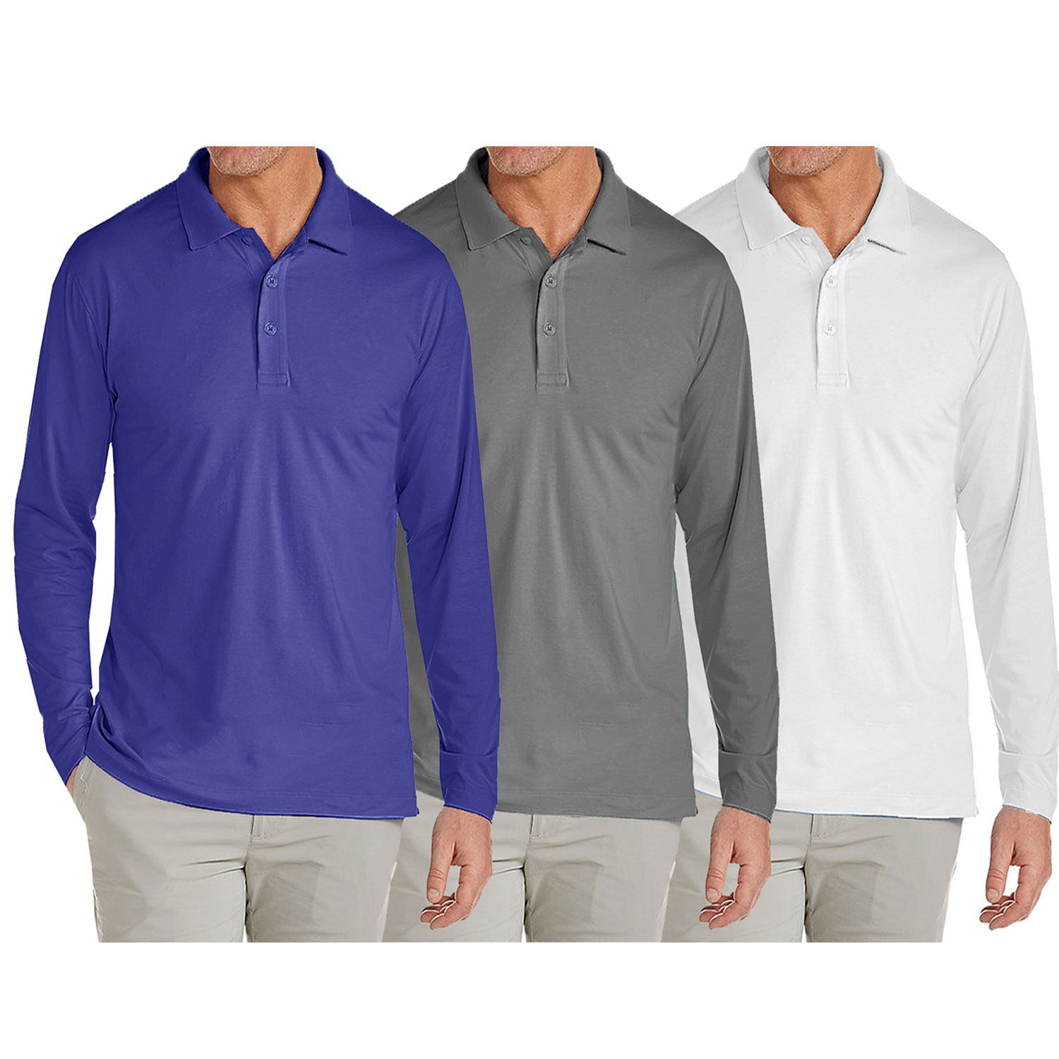 3 Pack Men's Long Sleeve Pique Polo Shirts