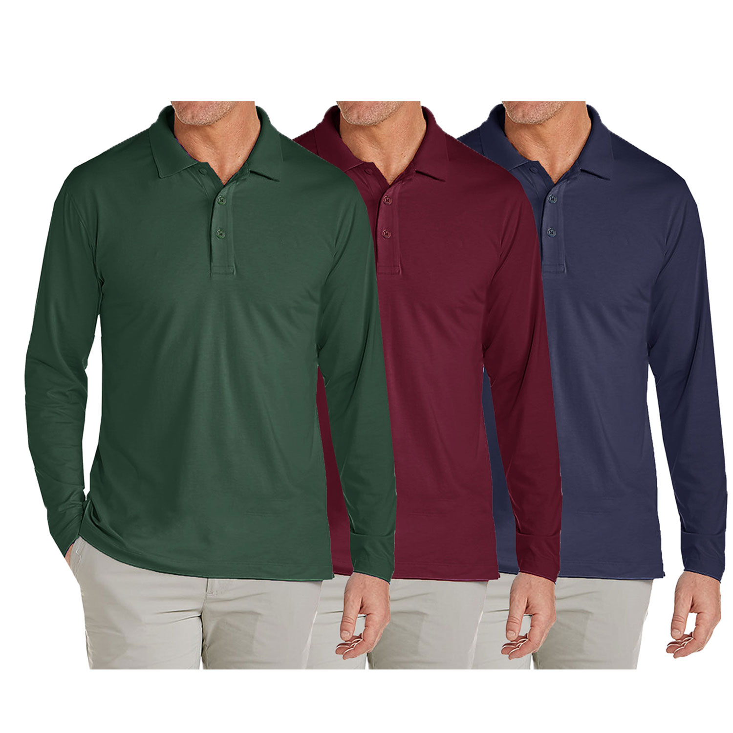 3 Pack Men's Long Sleeve Pique Polo Shirts