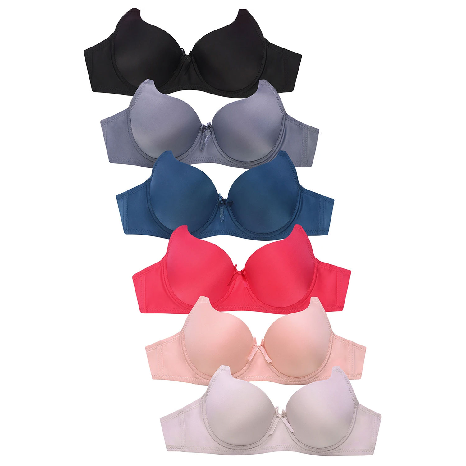  Ladies Full Cup Plain Bra W/ Lace Trim At Neckline 6 Pack