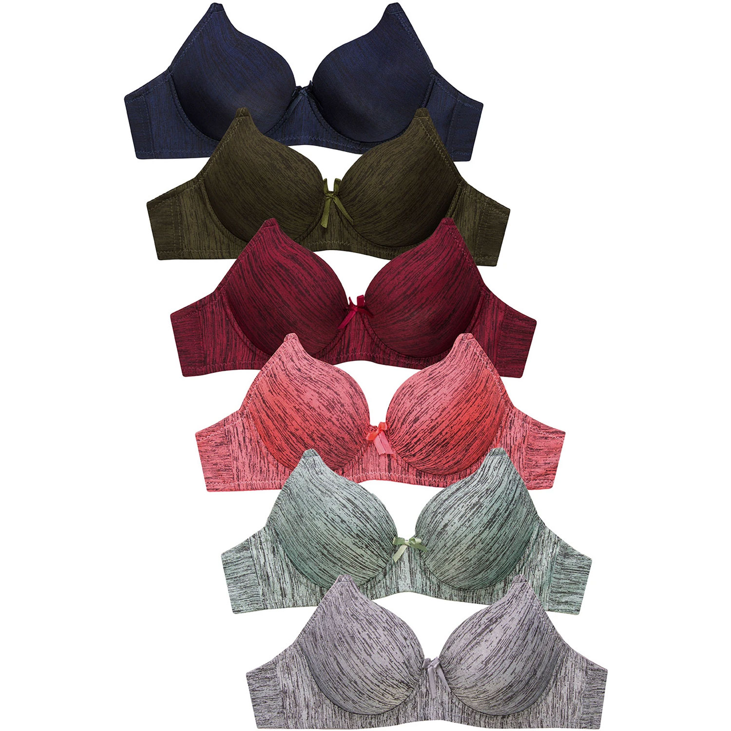  Ladies Full Cup Plain Bra W/ Lace Trim At Neckline 6 Pack