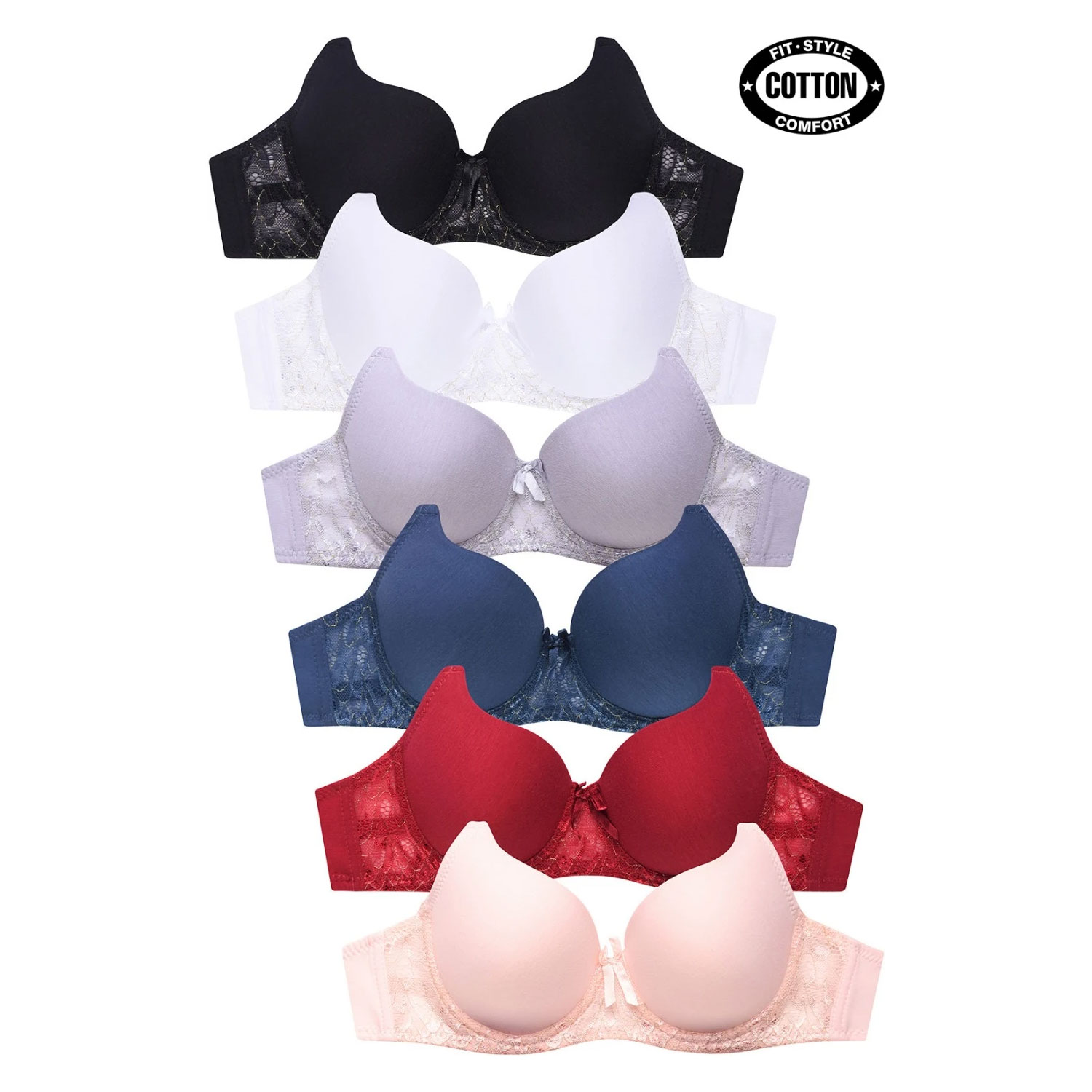 6 Pack Sofra Ladies Plain Lace Bra