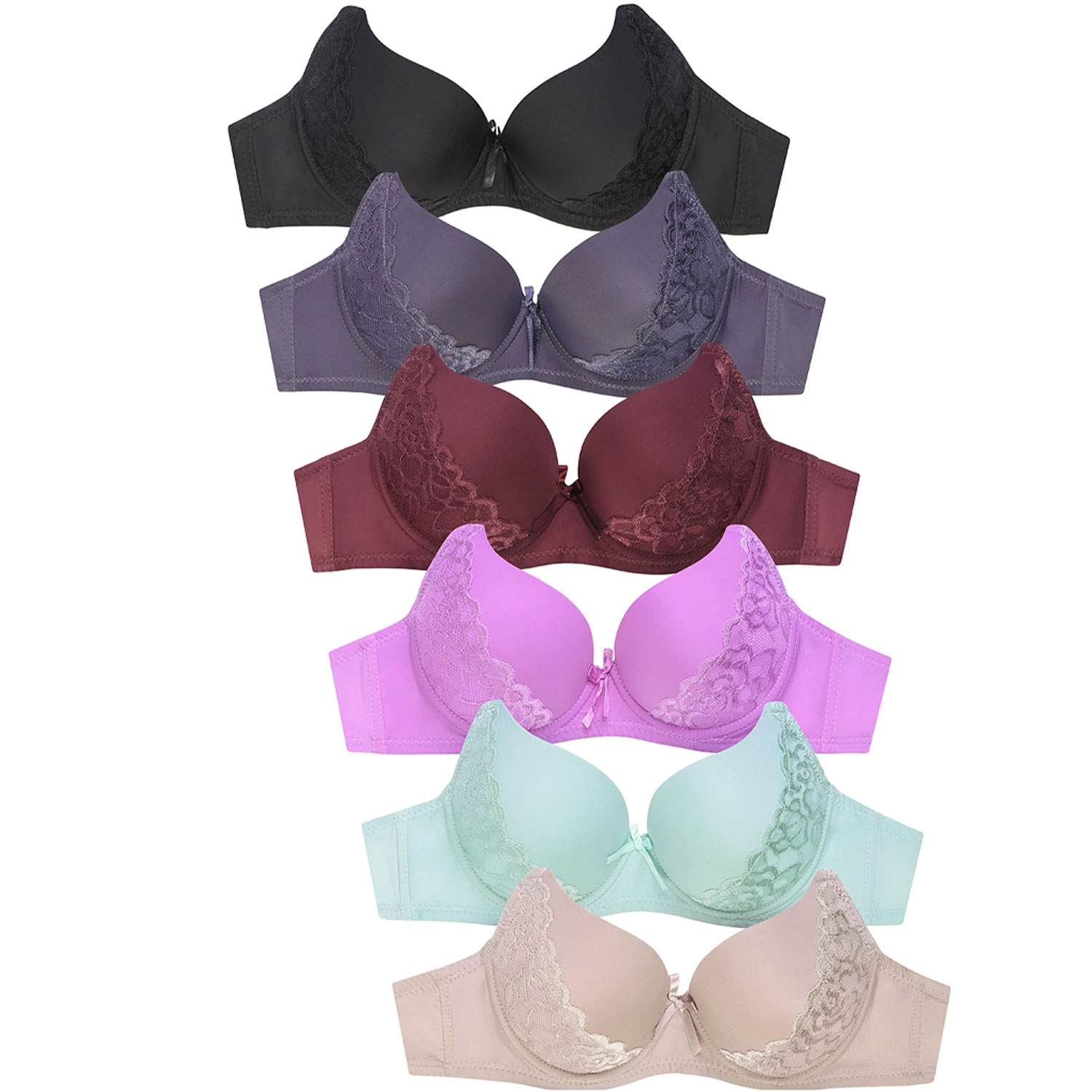 6 Pack Sofra Ladies Plain Lace Bra