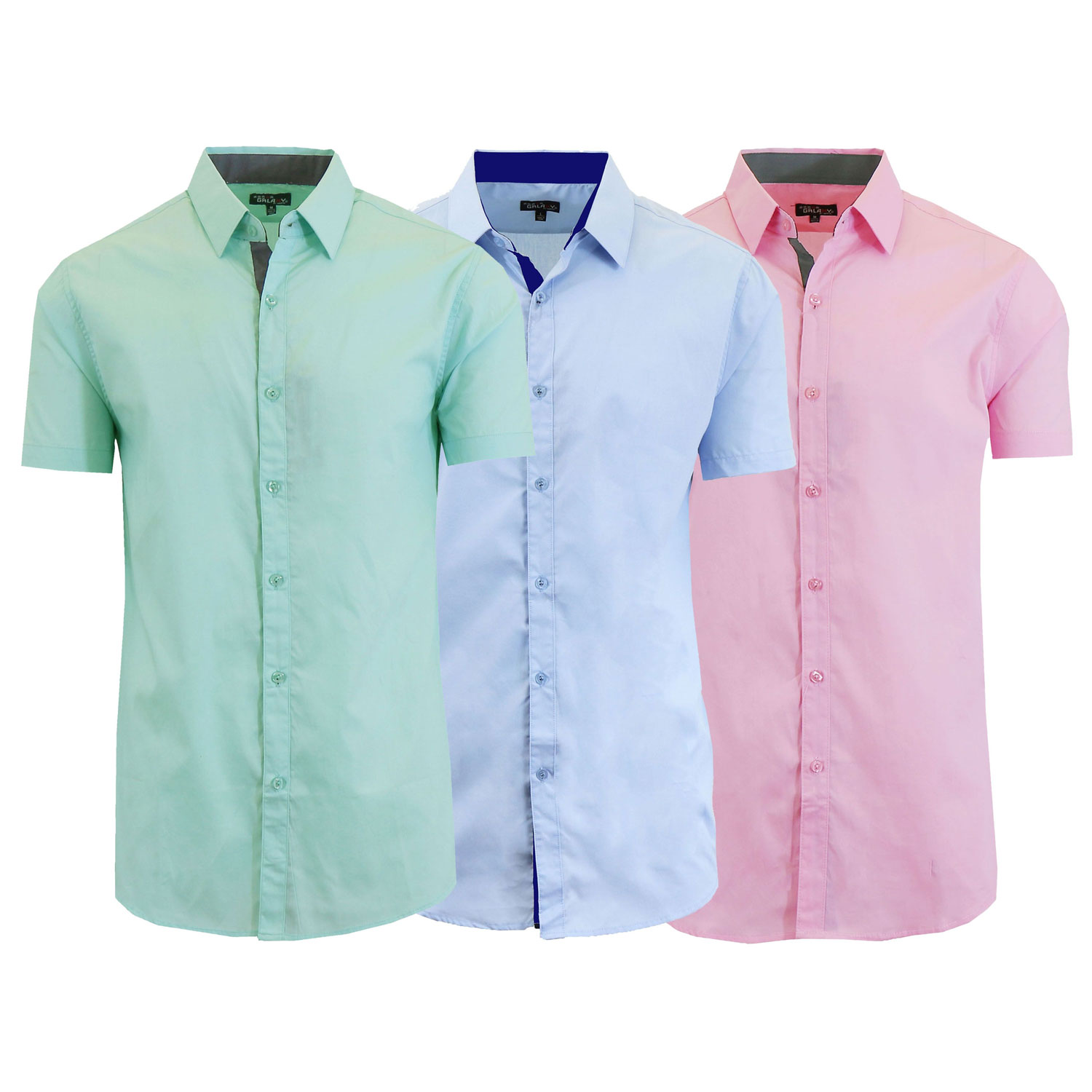 3 Pack Men's Slim Fit Short Sleeve Dress Shirts