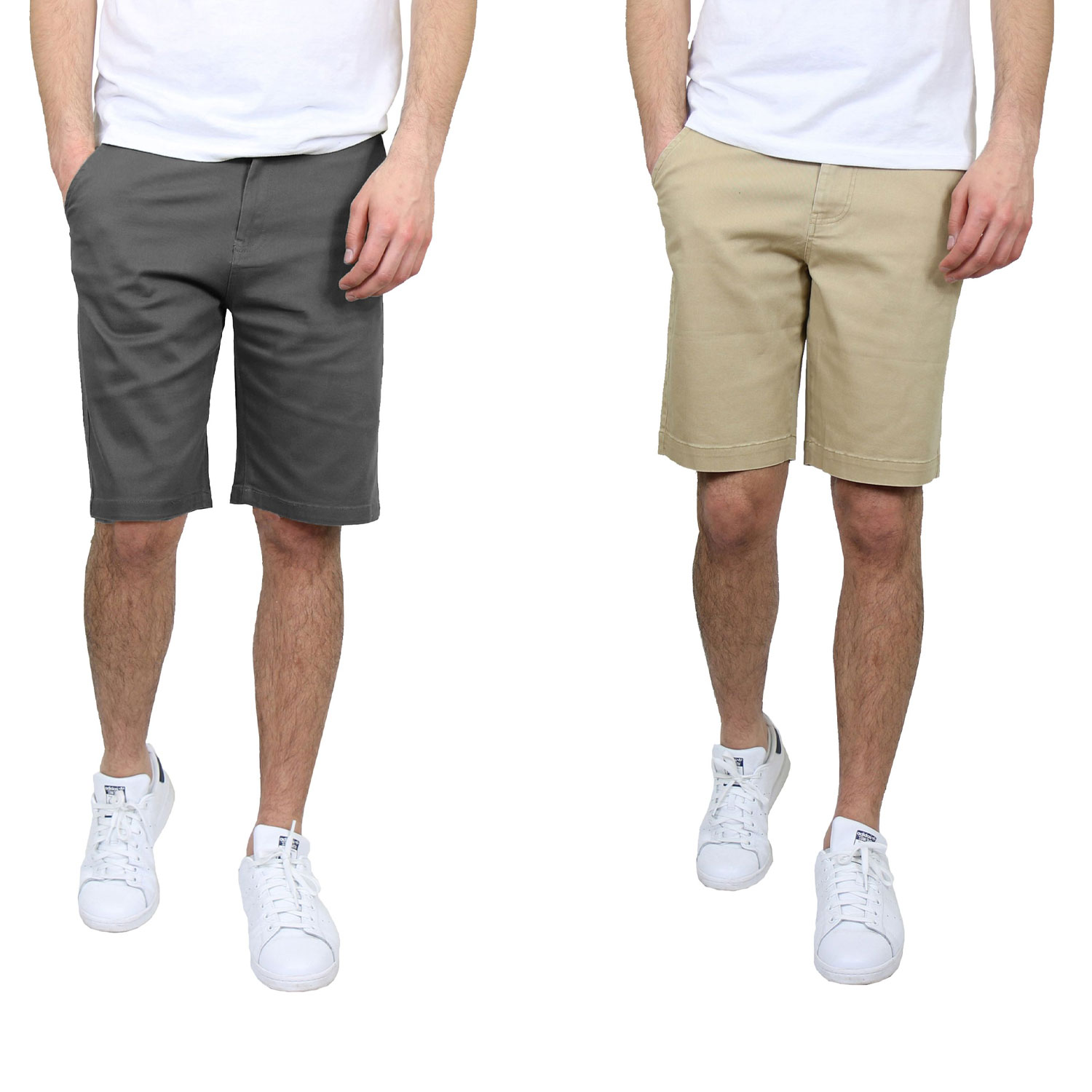 2 Pack Men's 5 Pocket Flat Front Slim-Fit Stretch Chino Shorts