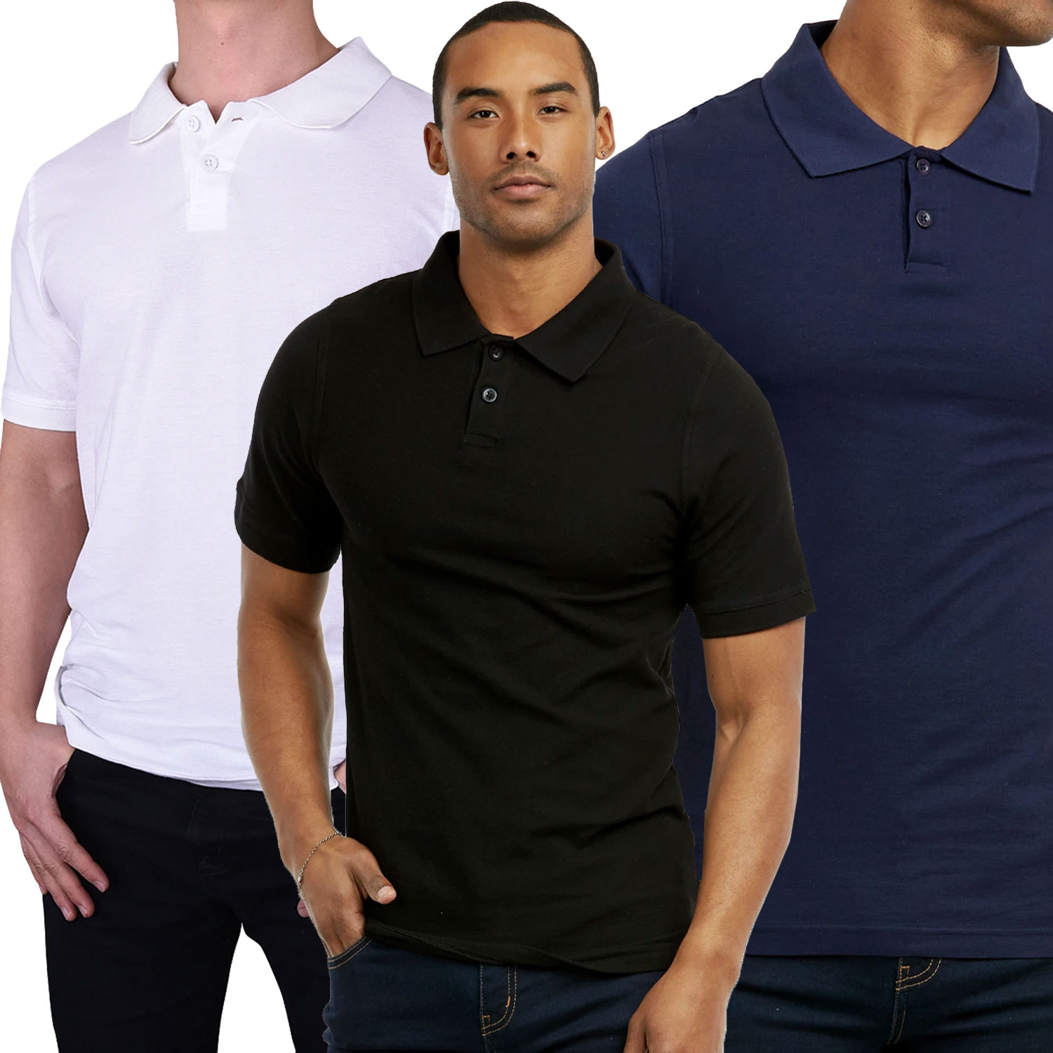 3 Pack 100% Cotton Men's Slim Polo Shirt