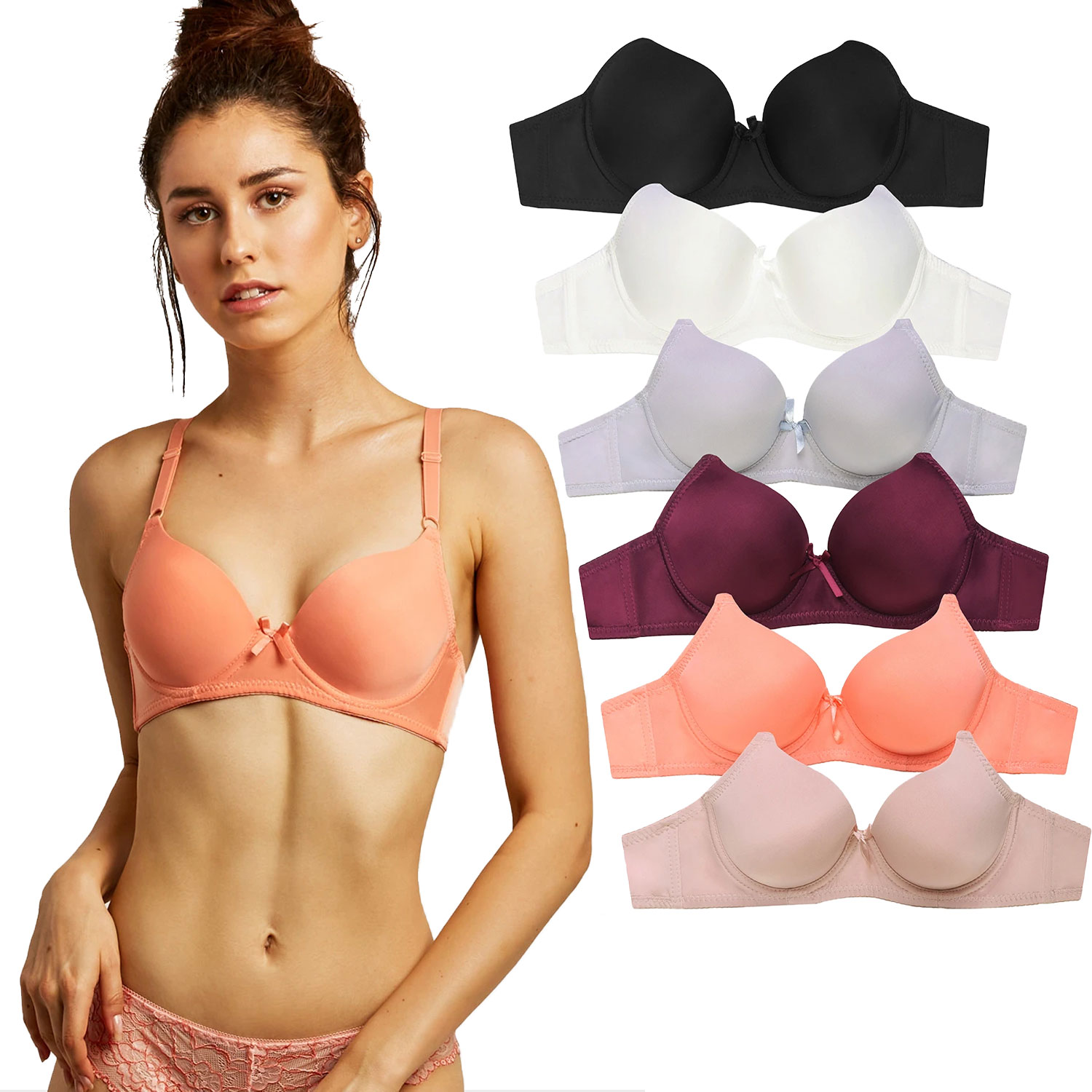 6 Pack Sofra Ladies Full Cup Plain Bra